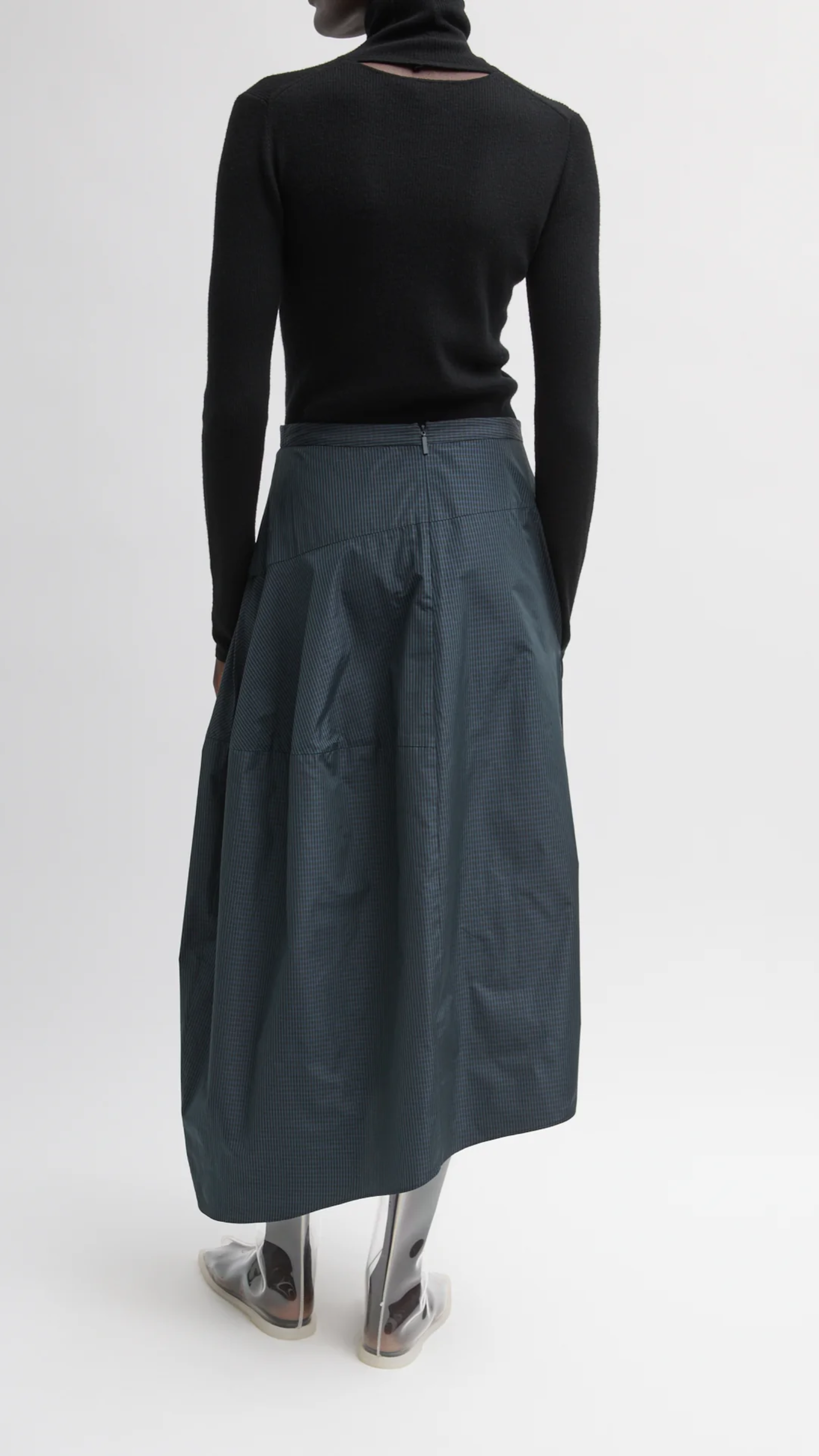 Tibi Menswear Nylon Asymmetrical Balloon Skirt in Navy Multi