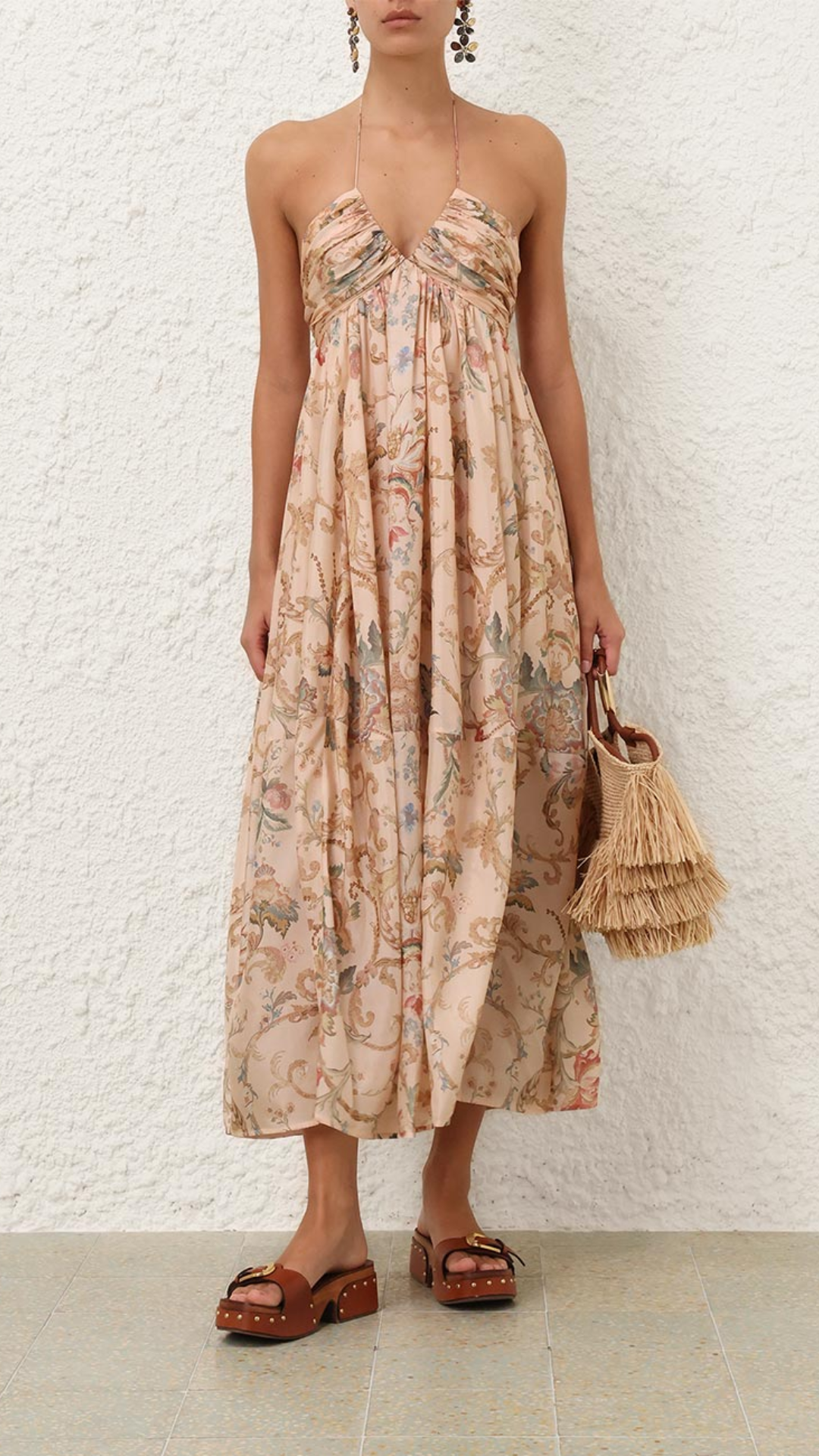 Zimmermann Roselight Halter Maxi Dress Pink Tapestry Floral