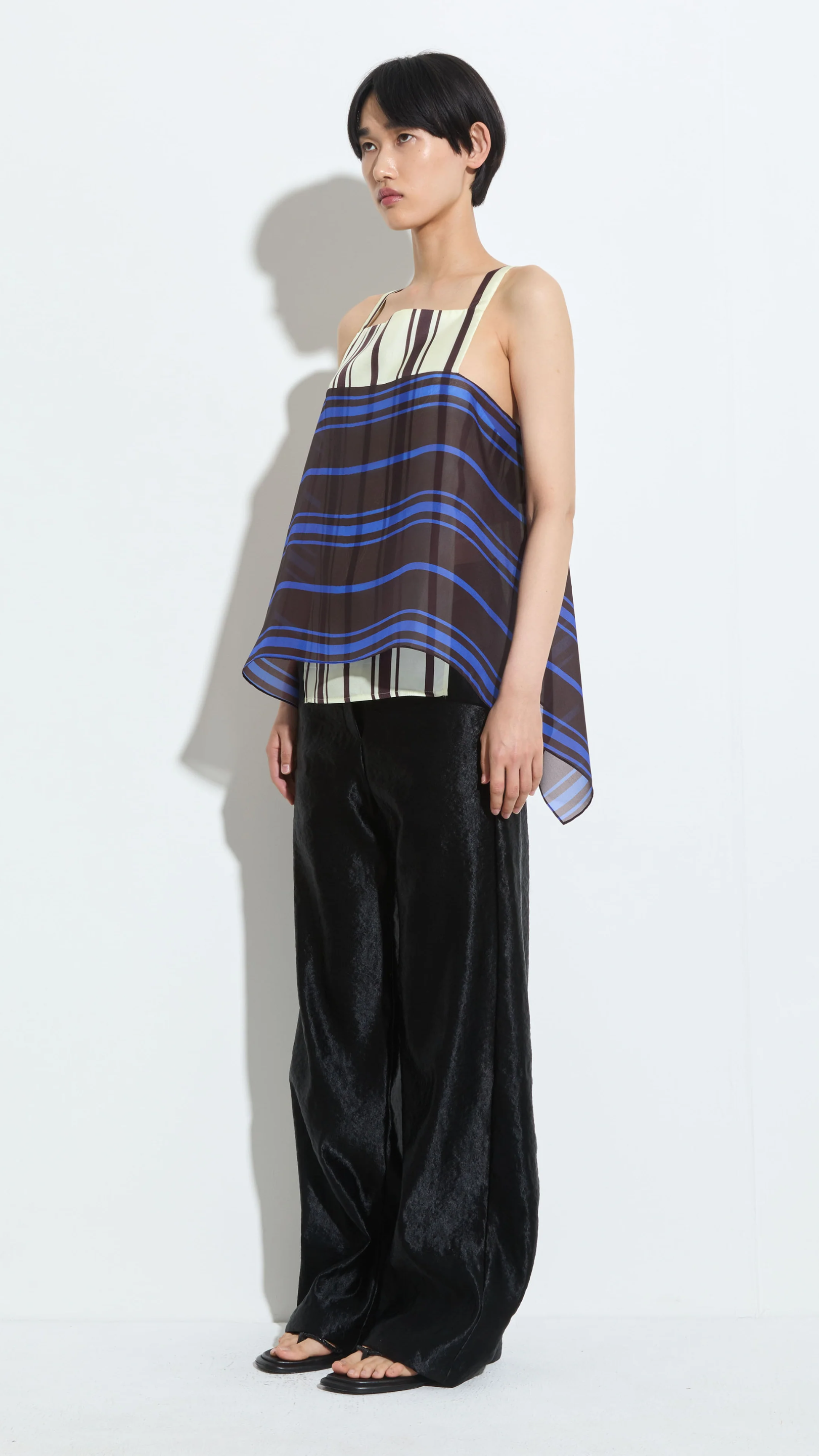 Christian Wijnants Topazio Layered Tank Top in Vanilla Marrone Stripe