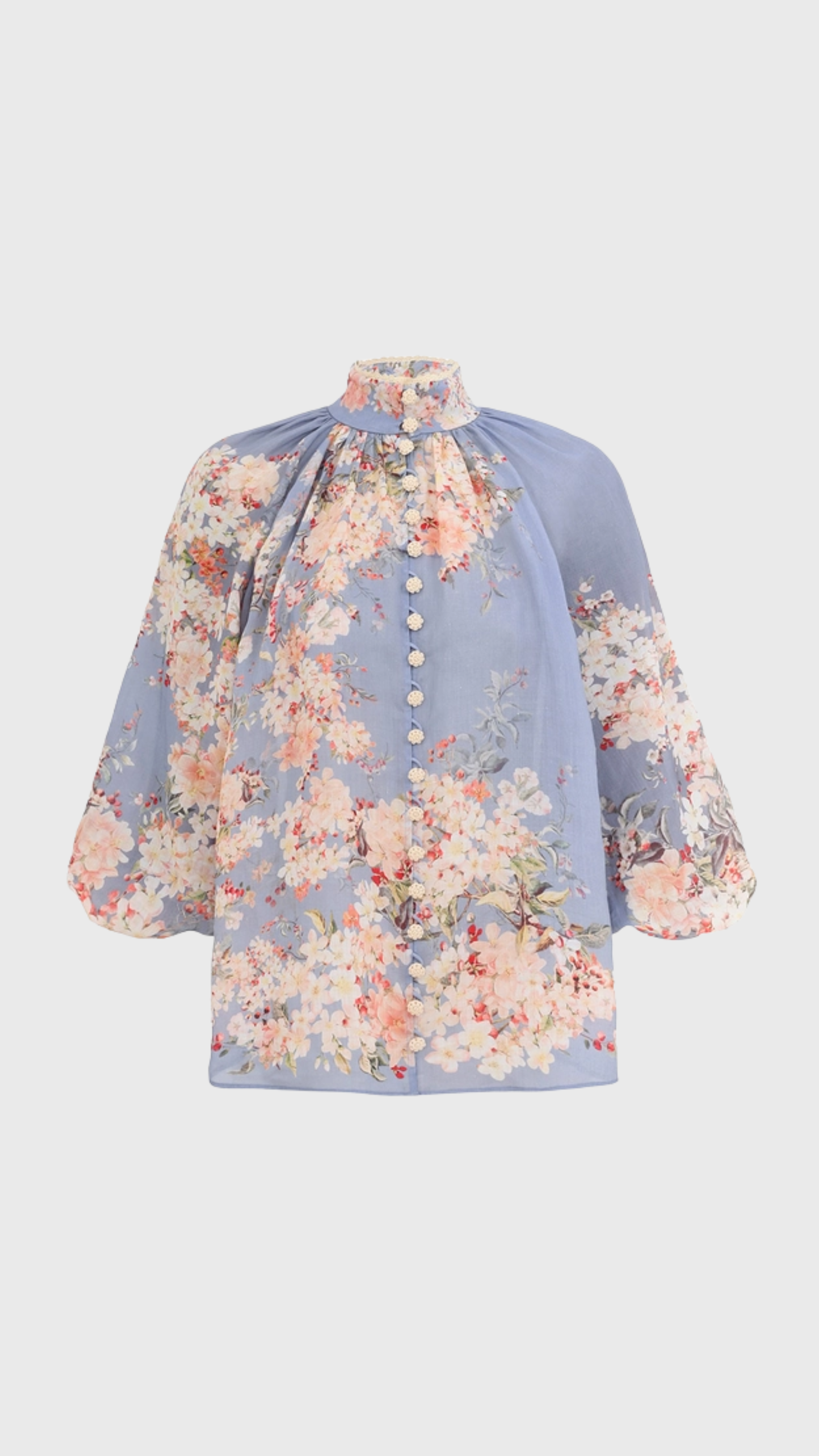 Zimmermann Cascadian Billow Blouse in Teal Blue Botanical Floral