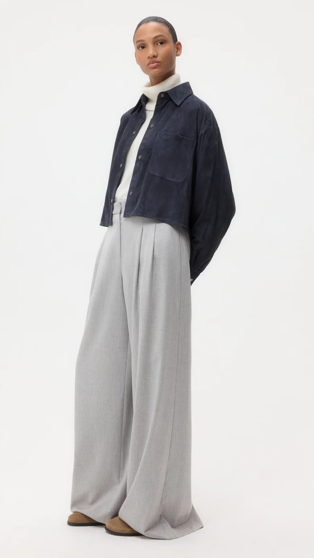 TWP Little Big Joe Shirt in Midnight Paper Suede