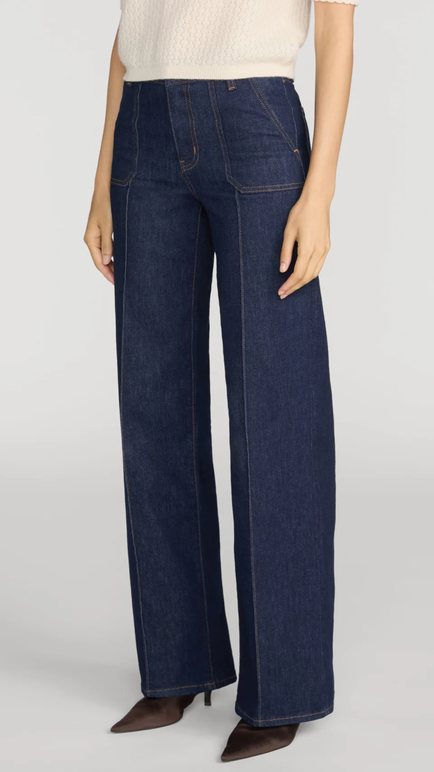 Frame Le Slim Palazzo Pintuck Pocket Jean in Rinse