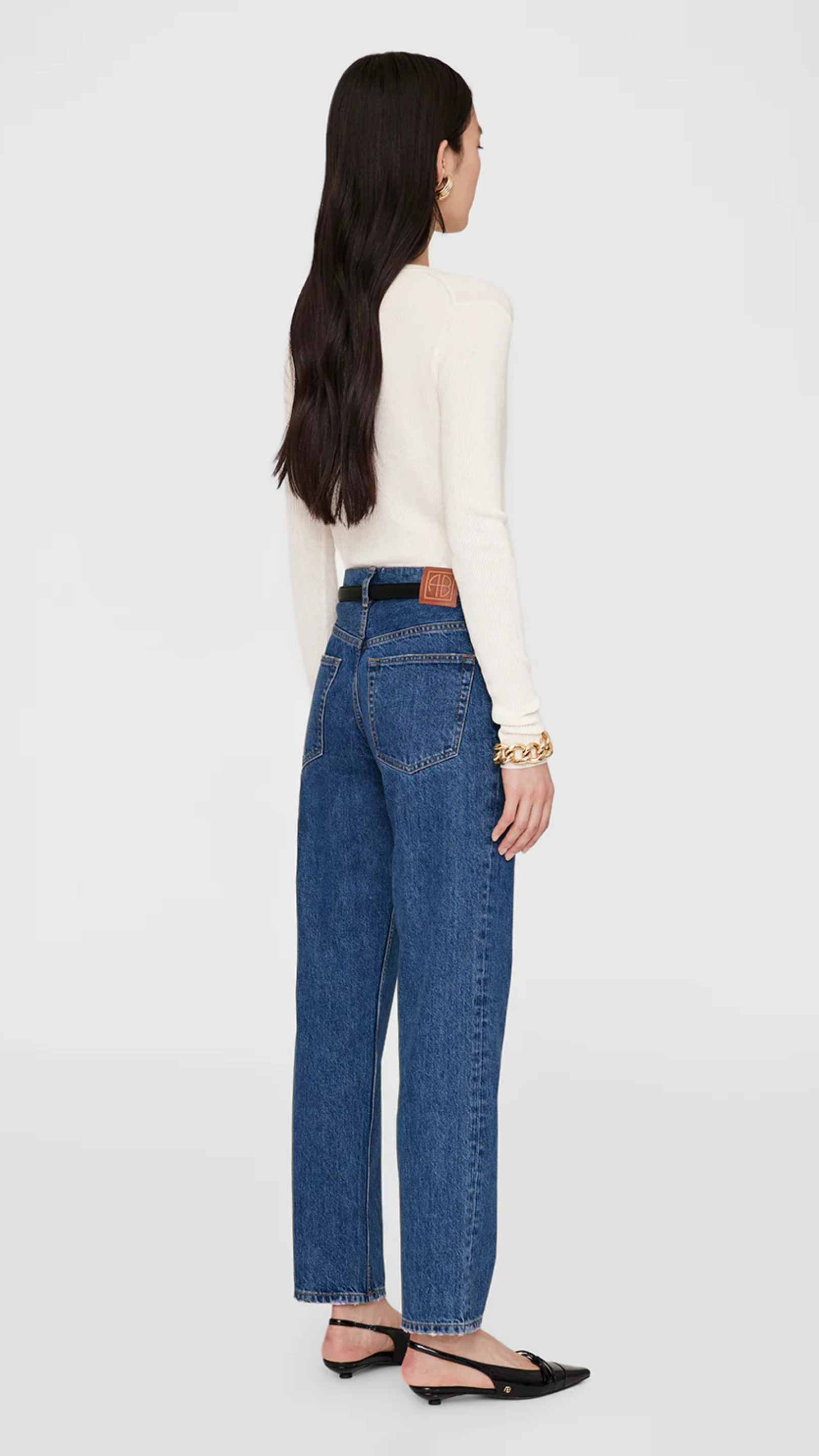 Anine Bing Katrin Long Sleeve Top in Ivory