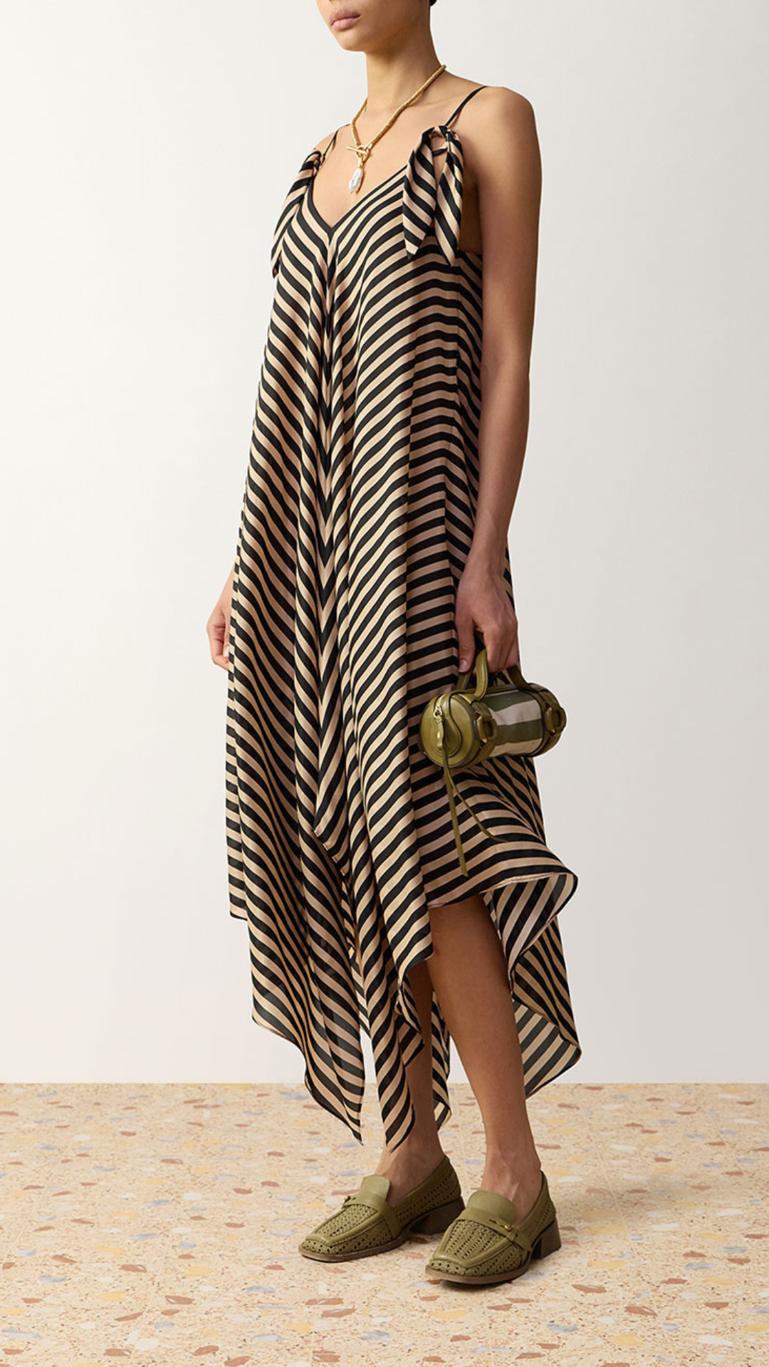 Zimmermann Fairlight Scarf Hem Midi Dress in Black/Beige