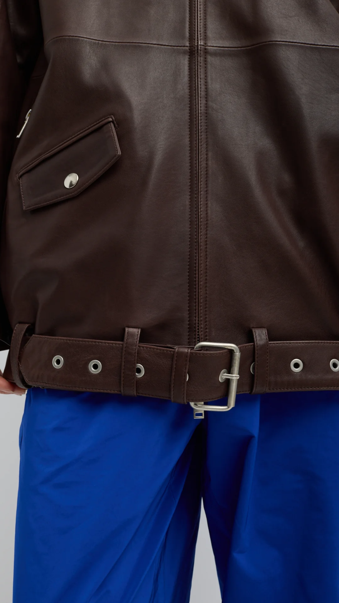 Tibi Leather Moto Bomber in Brown