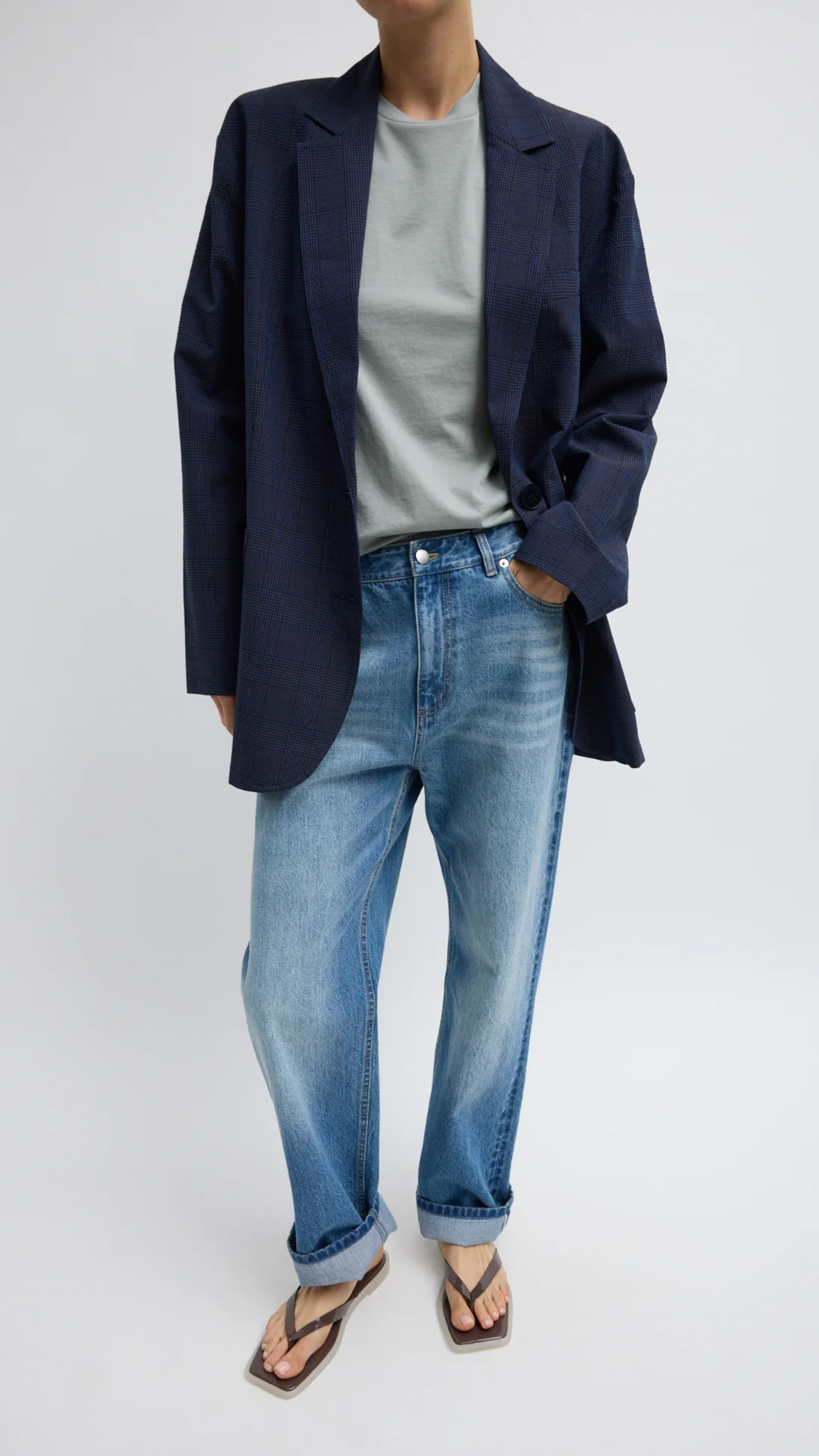 Tibi Menswear Crepon Liam Blazer in Navy Multi
