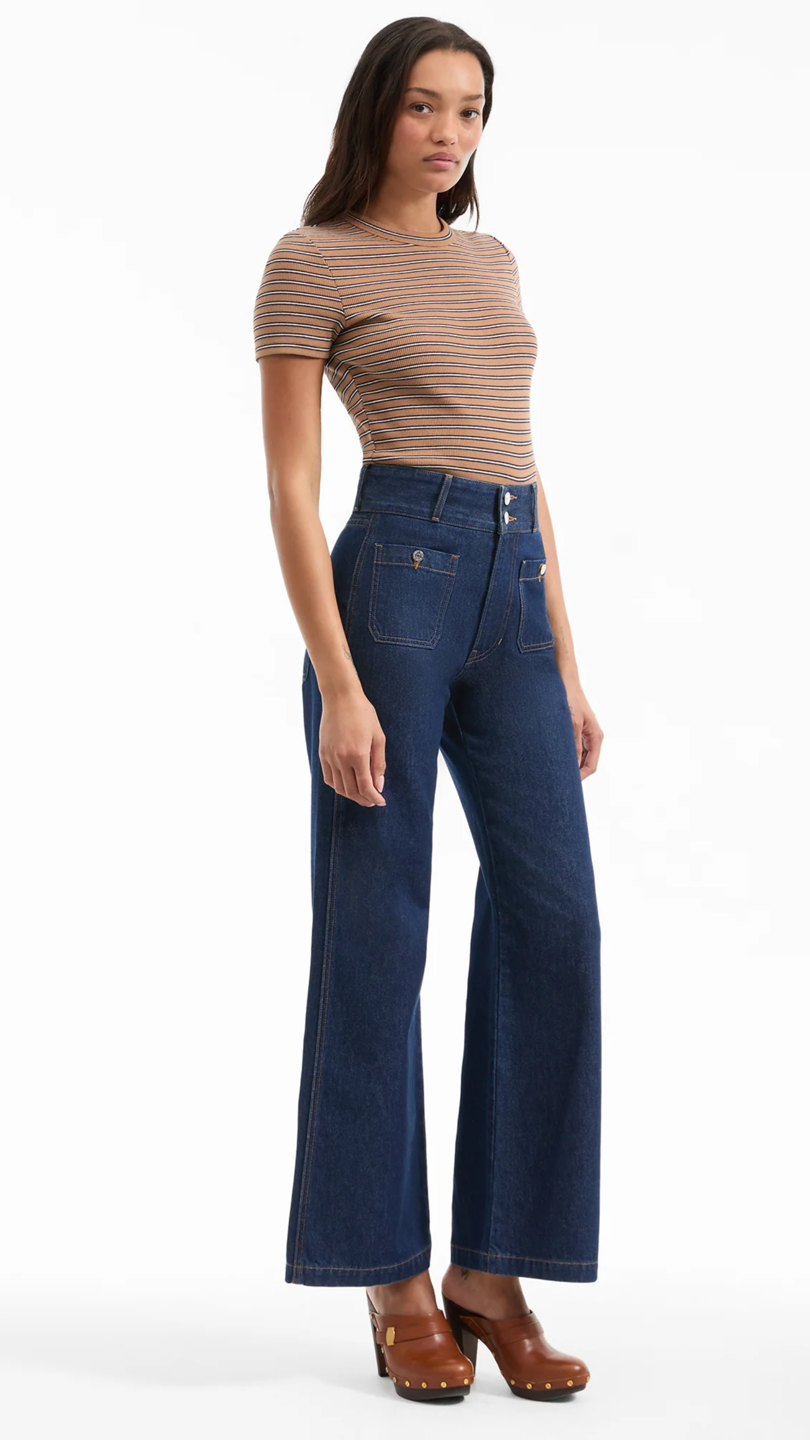 Veronica Beard Taylor Patch Pocker Wide Leg Jean in Indigo Rinse