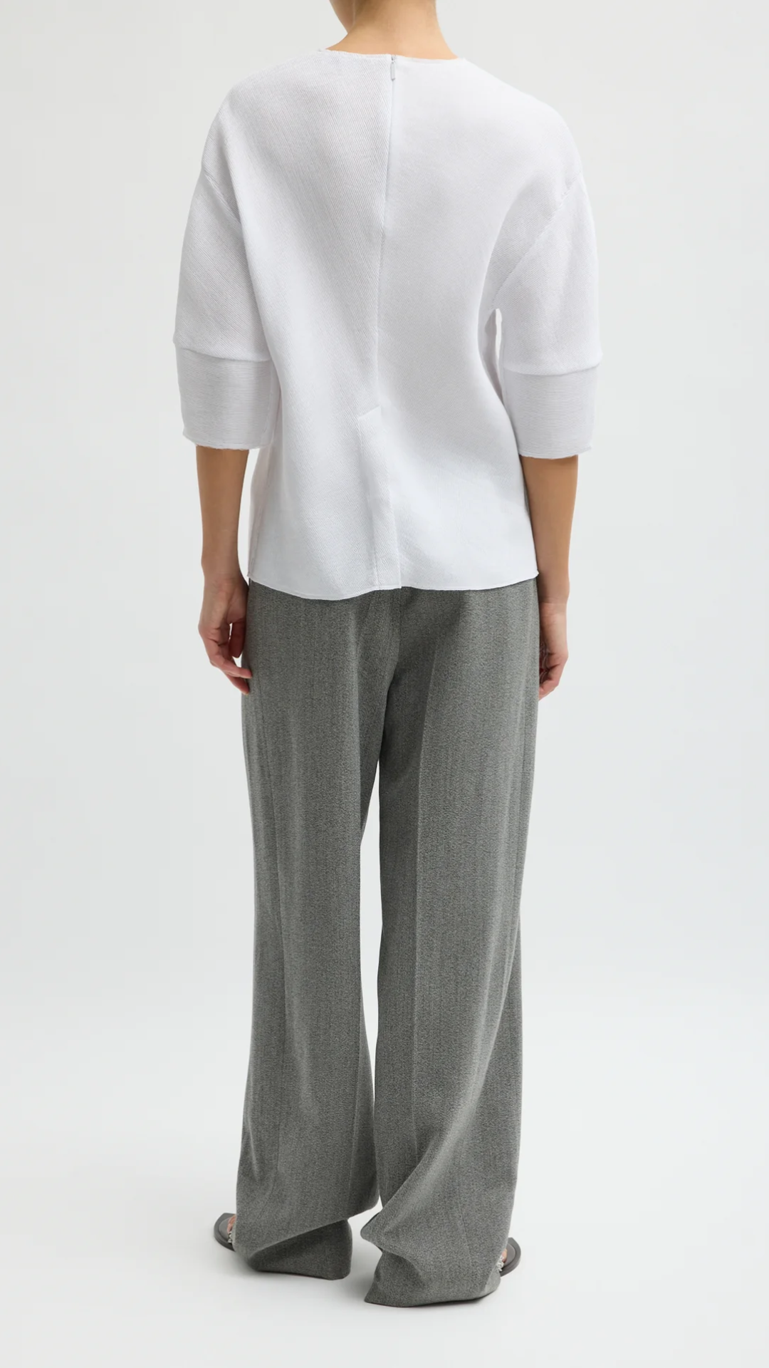Tibi Viscose Plisse Hinged Short Sleeve Top in White