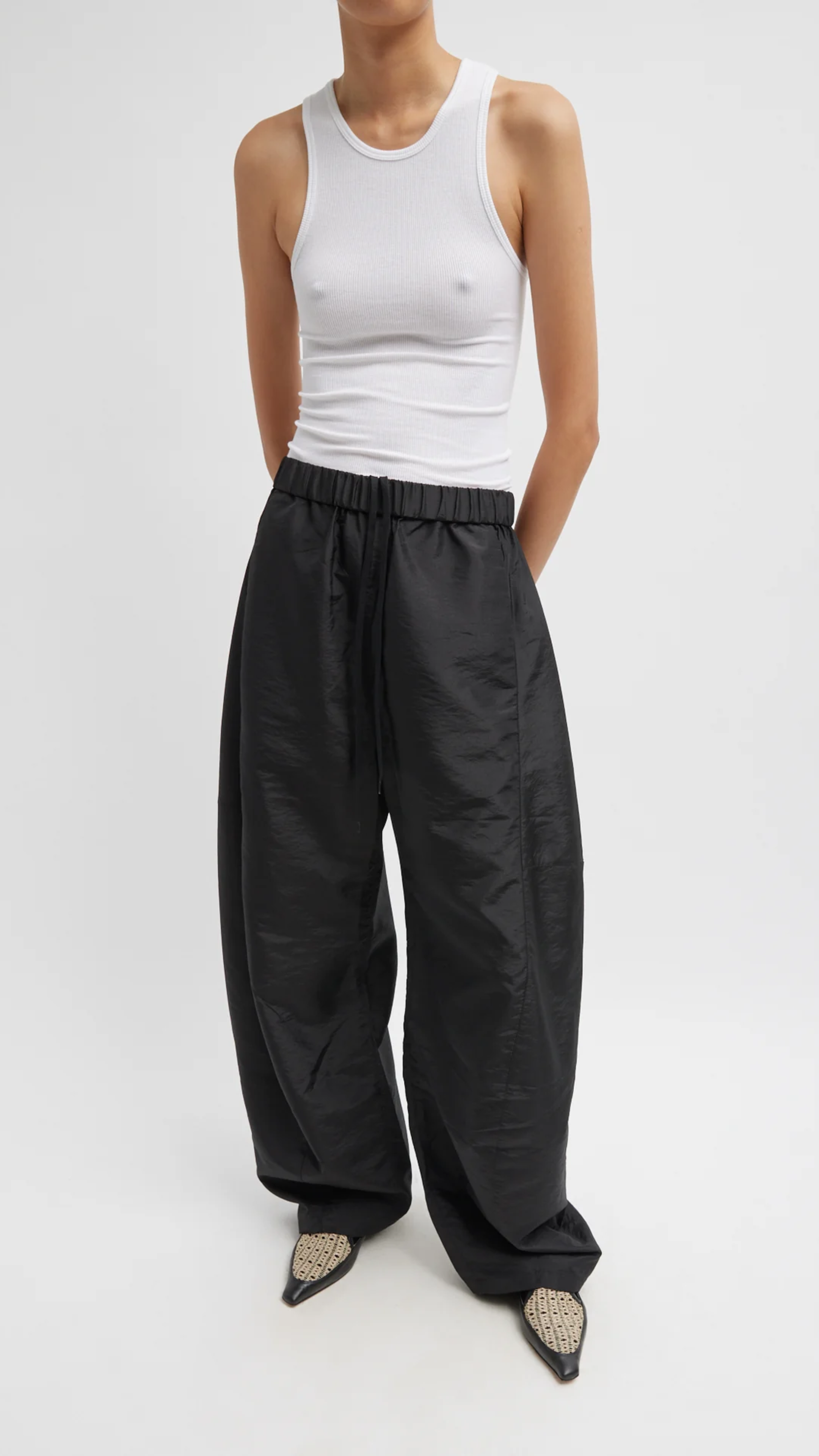 Tibi Crispy Nylon Winslow Pant in Black