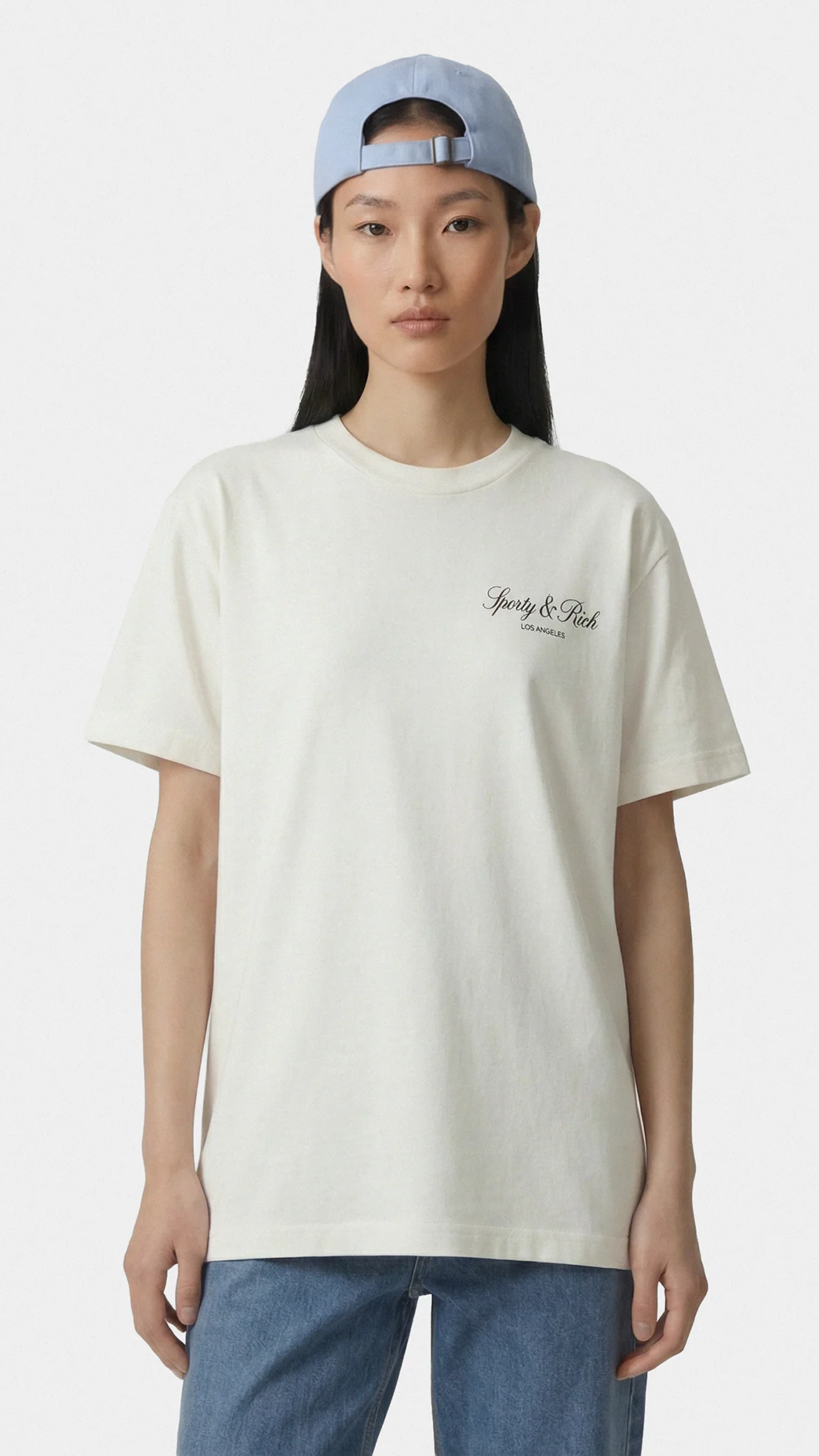 Sporty & Rich Vendome LA T-Shirt in Ecru/Navy