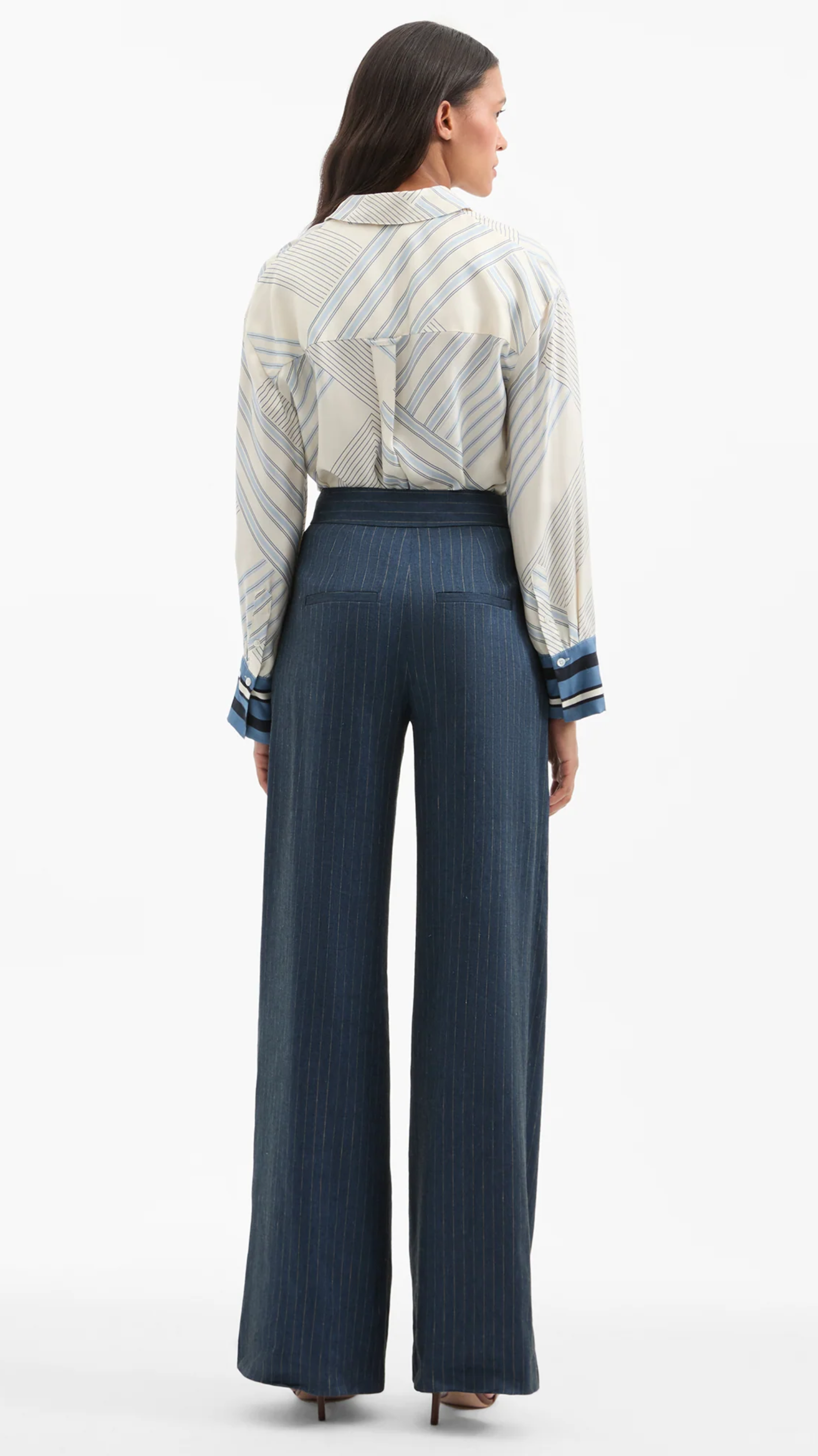 Veronica Beard Rimini Wide Leg Pinstripe Pant in Blue Dove