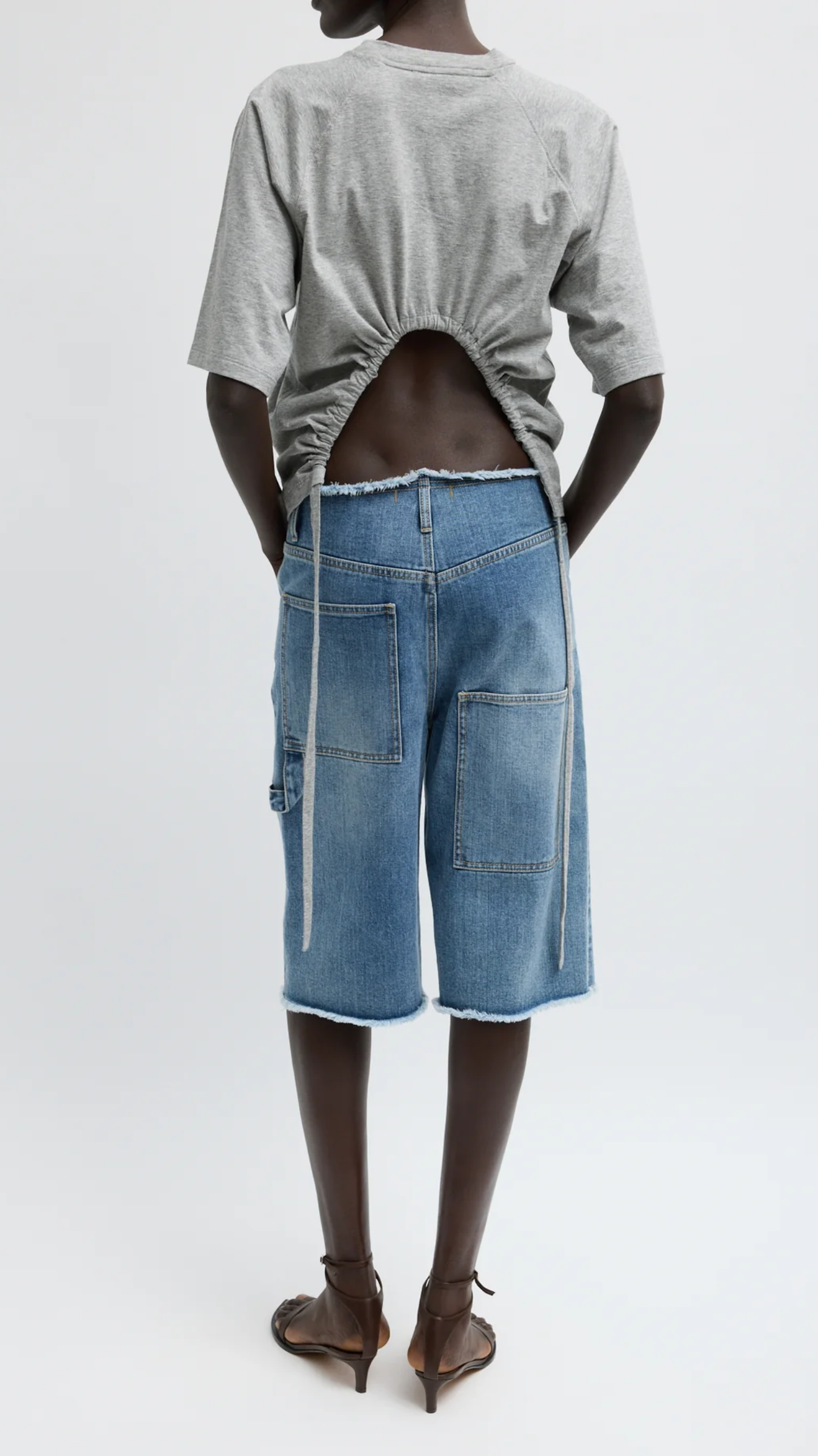 Tibi Classic Wash Denim Newman Short in Classic Blue