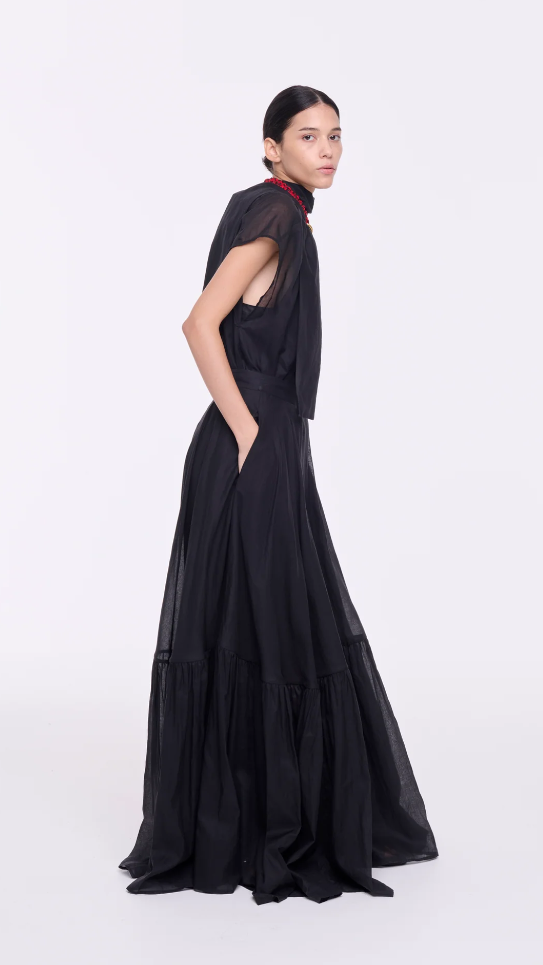 Plan C Long Organza Skirt in Black