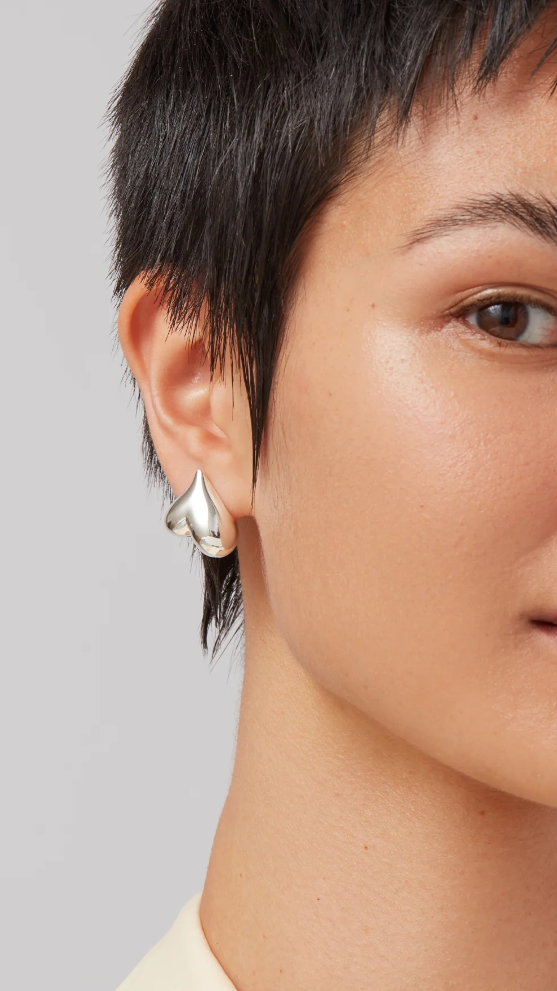 Jenny Bird Art Heart Button Earrings in Silver