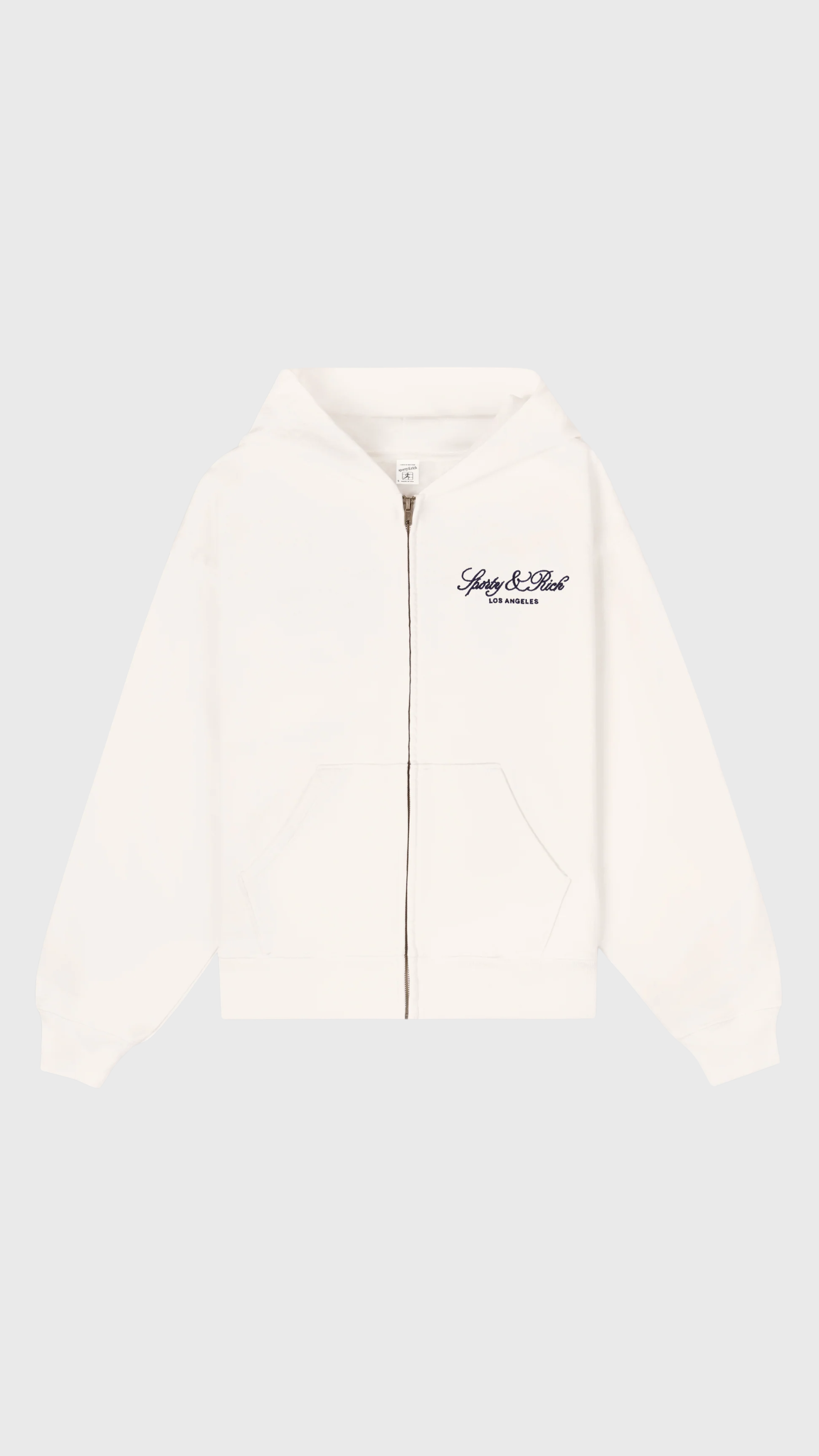 Sporty & Rich Vendome LA Embroidered Zip Hoodie in Ecru/Navy