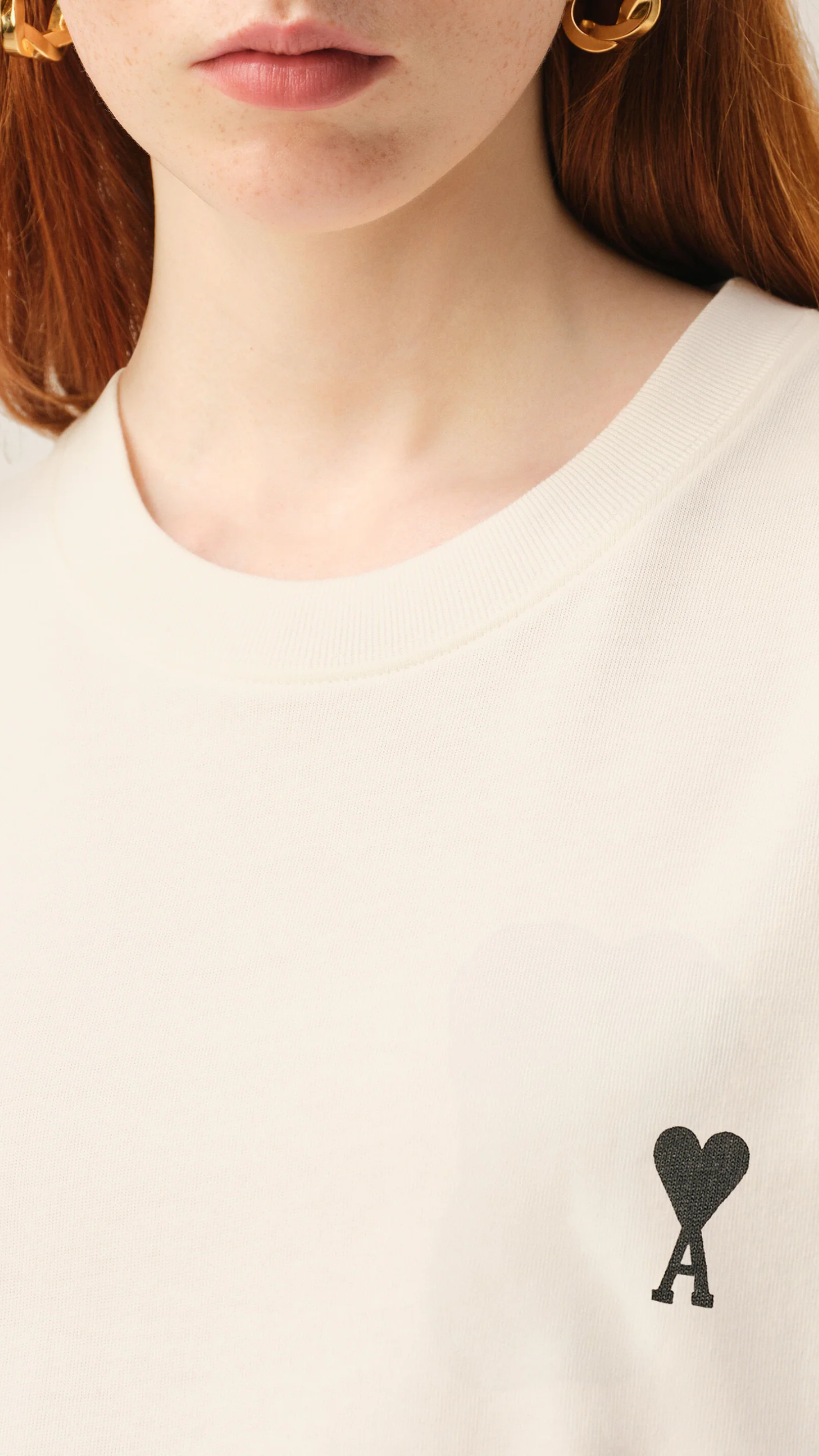 Ami Short Sleeve Cotton Place Des Victoires Print T-shirt in Cream