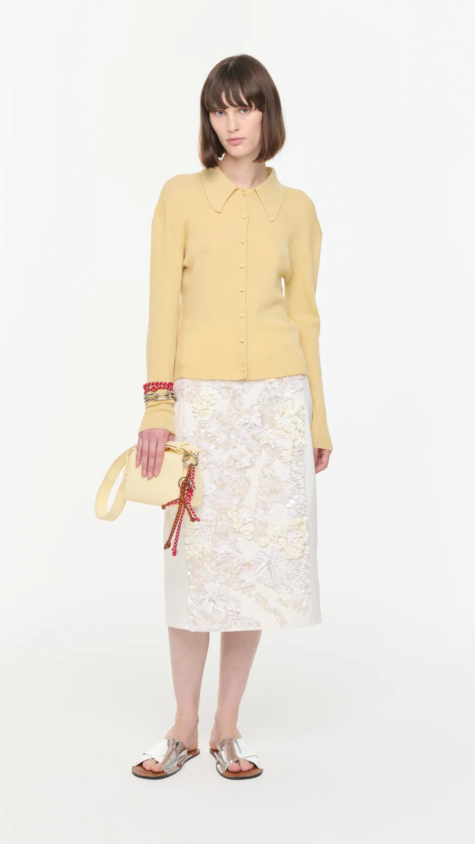 Plan C Long Sleeve Merino Cardigan in Straw