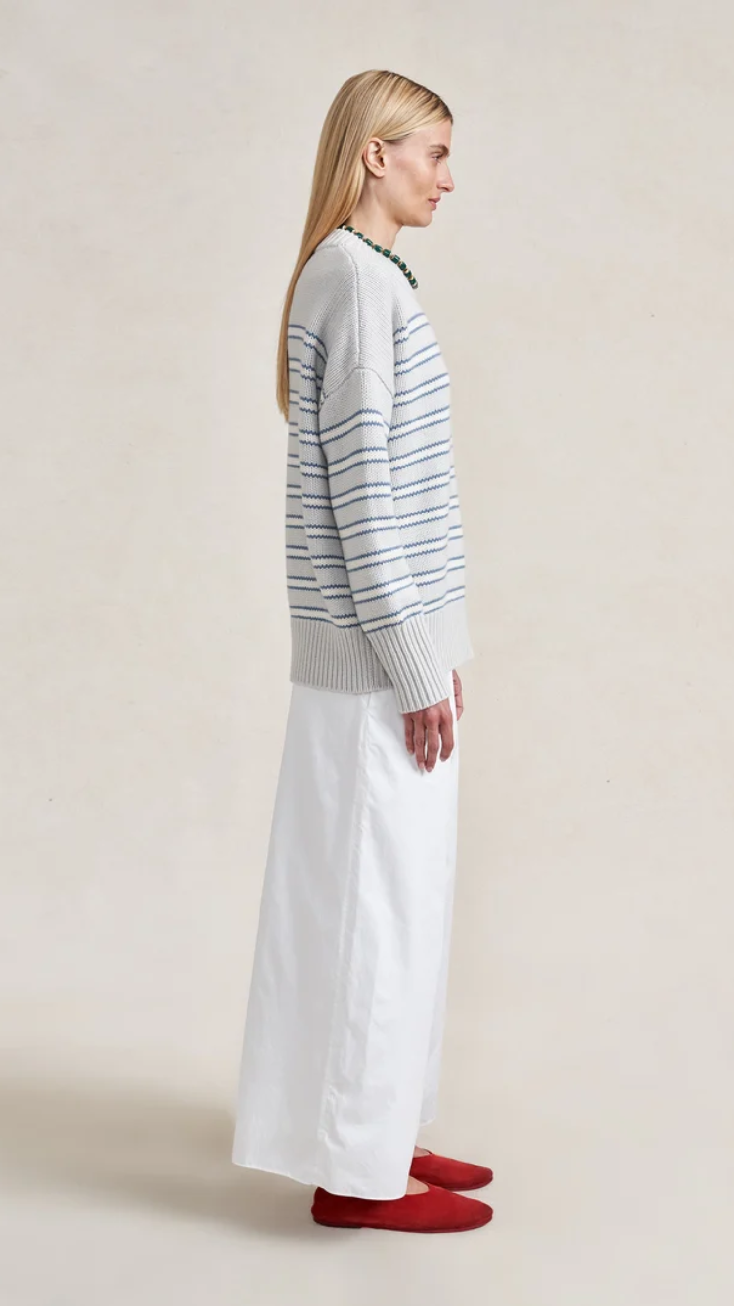 La Ligne Multi Stripe Marin Sweater in Stone/Denim Blue