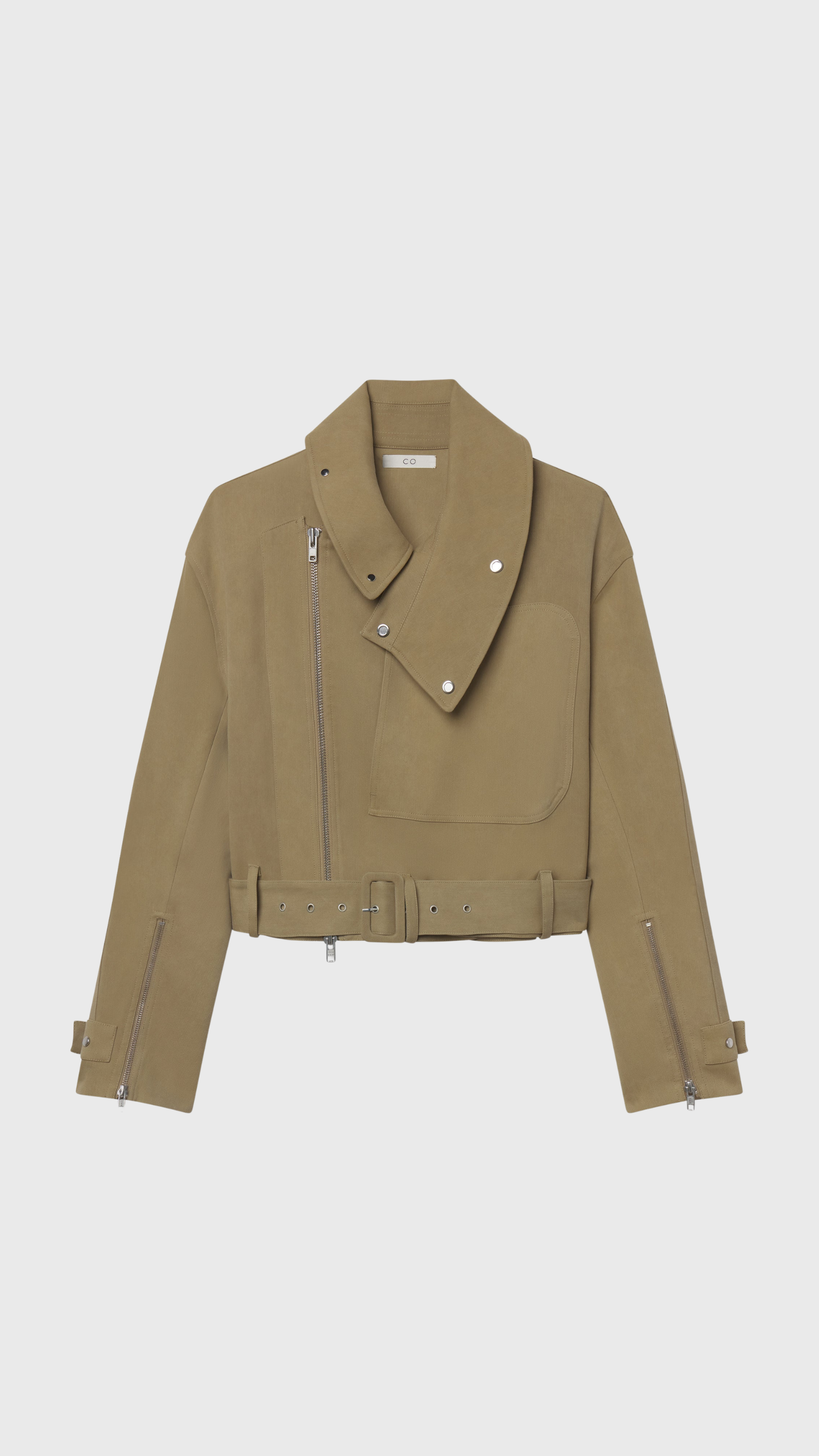 CO Flying Collar Moto Cold-Dyed Cotton Jacket in Khaki