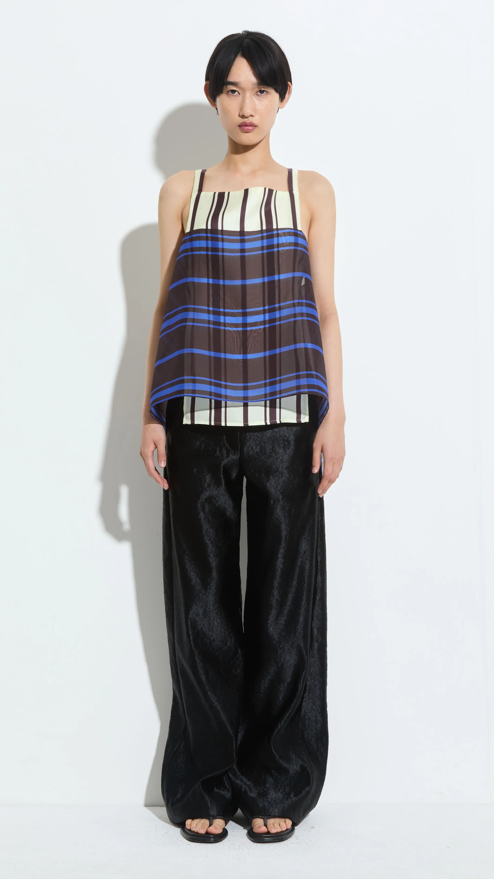 Christian Wijnants Topazio Layered Tank Top in Vanilla Marrone Stripe