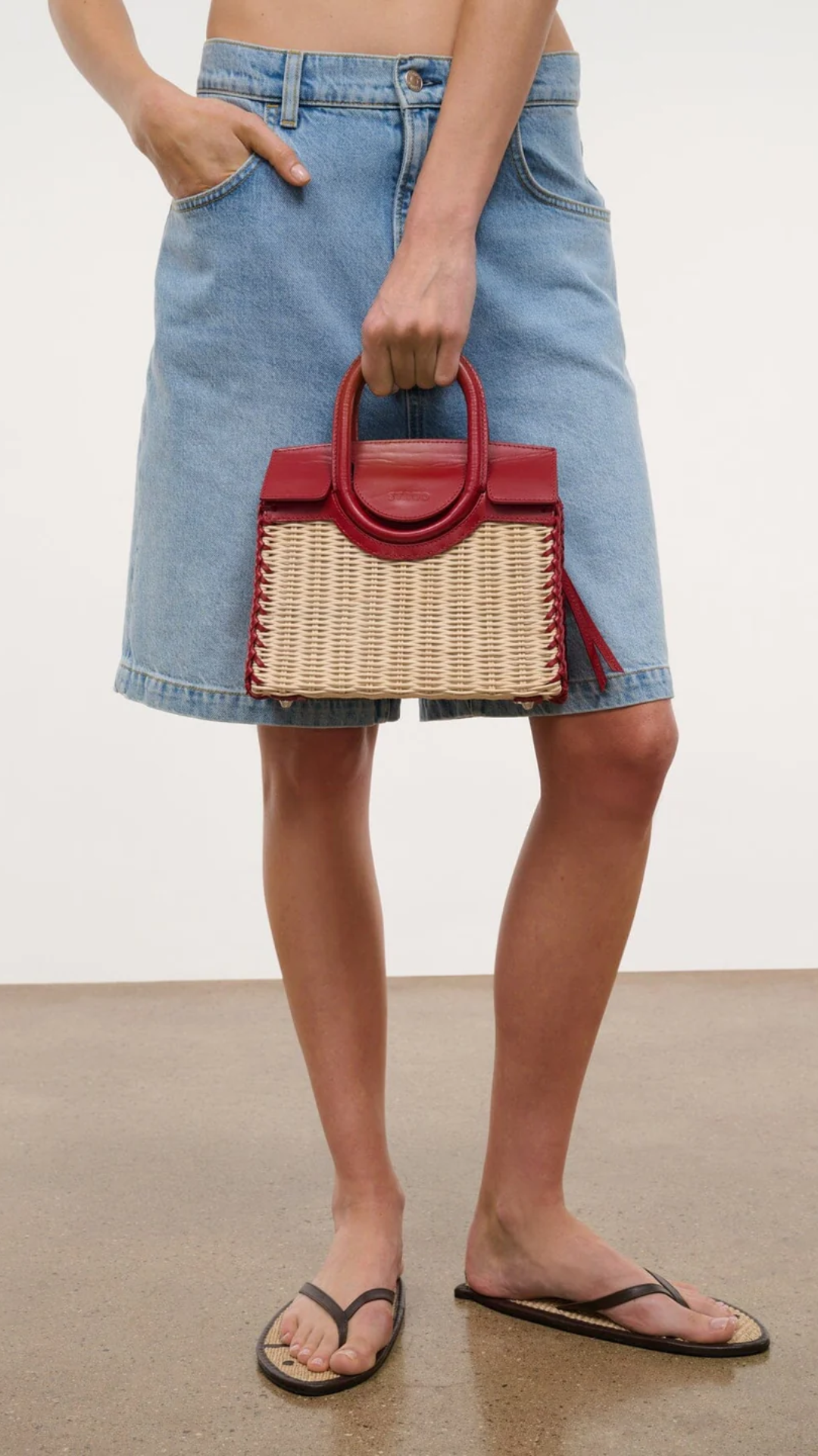 Staud Maude Mini Wicker Carryall in Natural Rouge