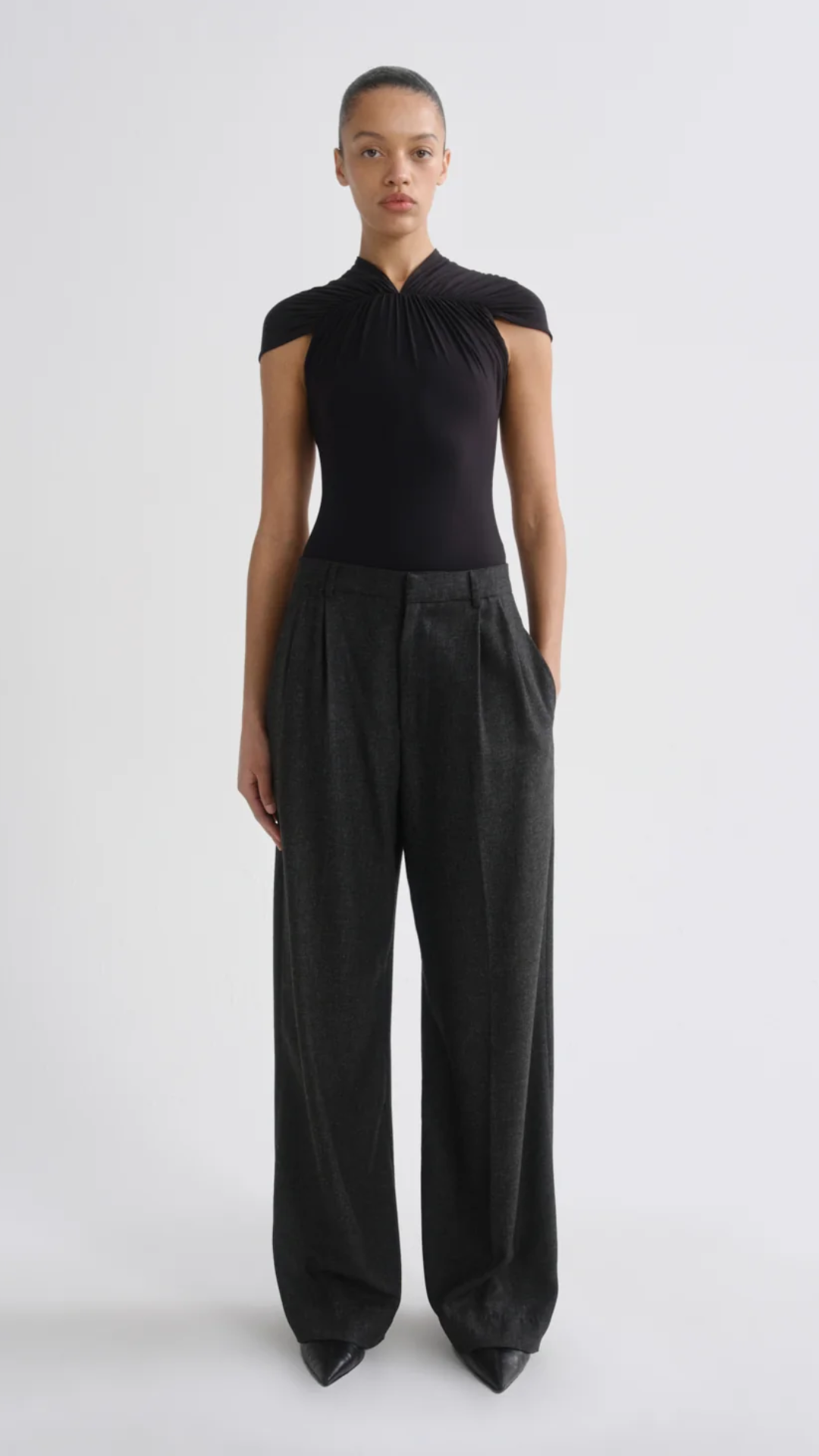 Anine Bing Sathia Double Pleat Trouser in Charcoal Heather