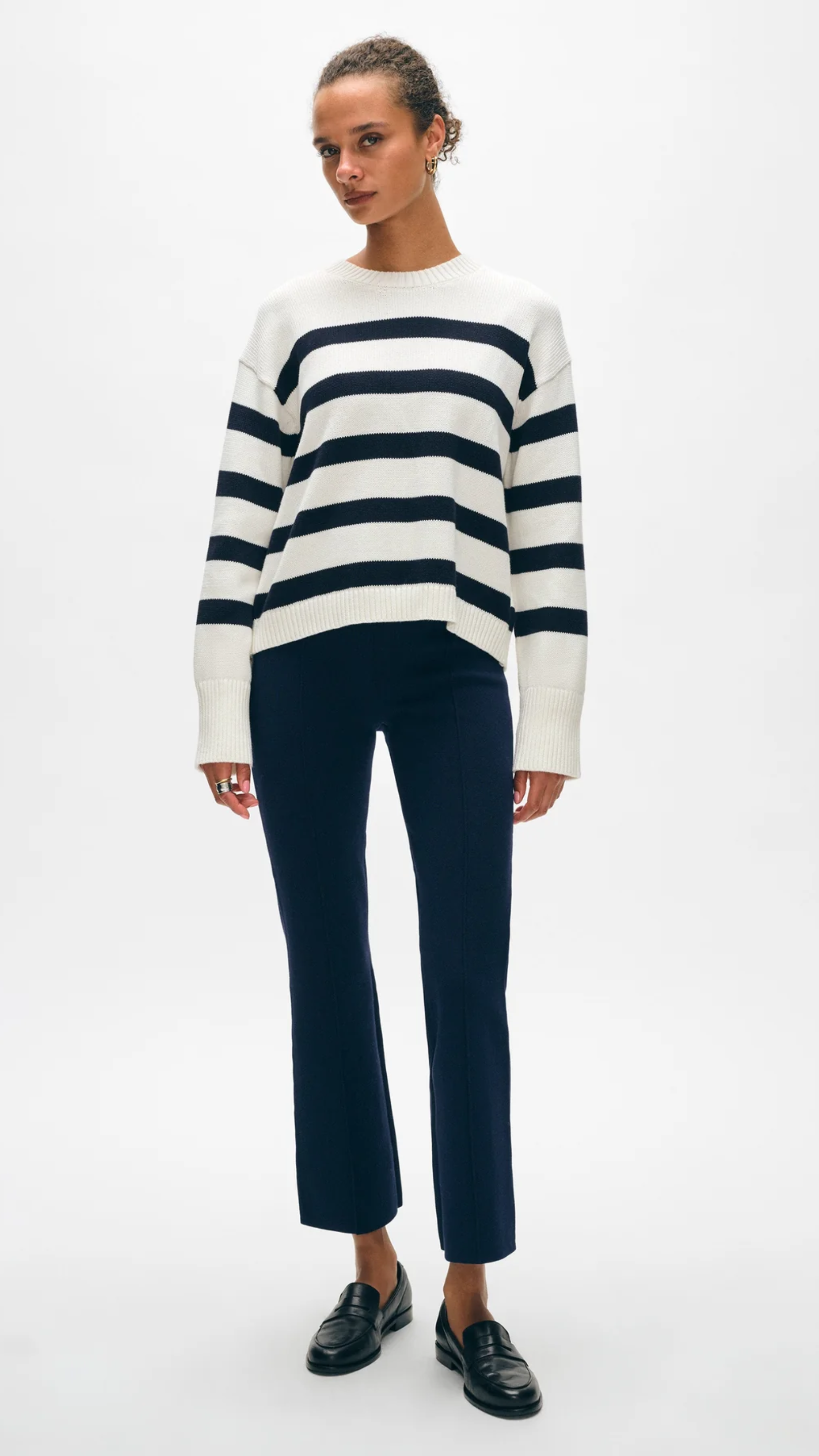 White + Warren Organic Cotton Easy Crewneck in Ivory Navy