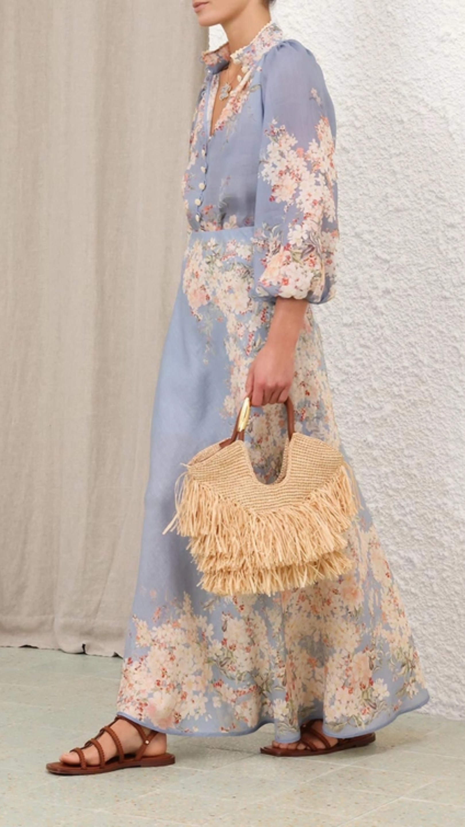 Zimmermann Cascadian Bias Skirt in Teal Blue Botanical Floral