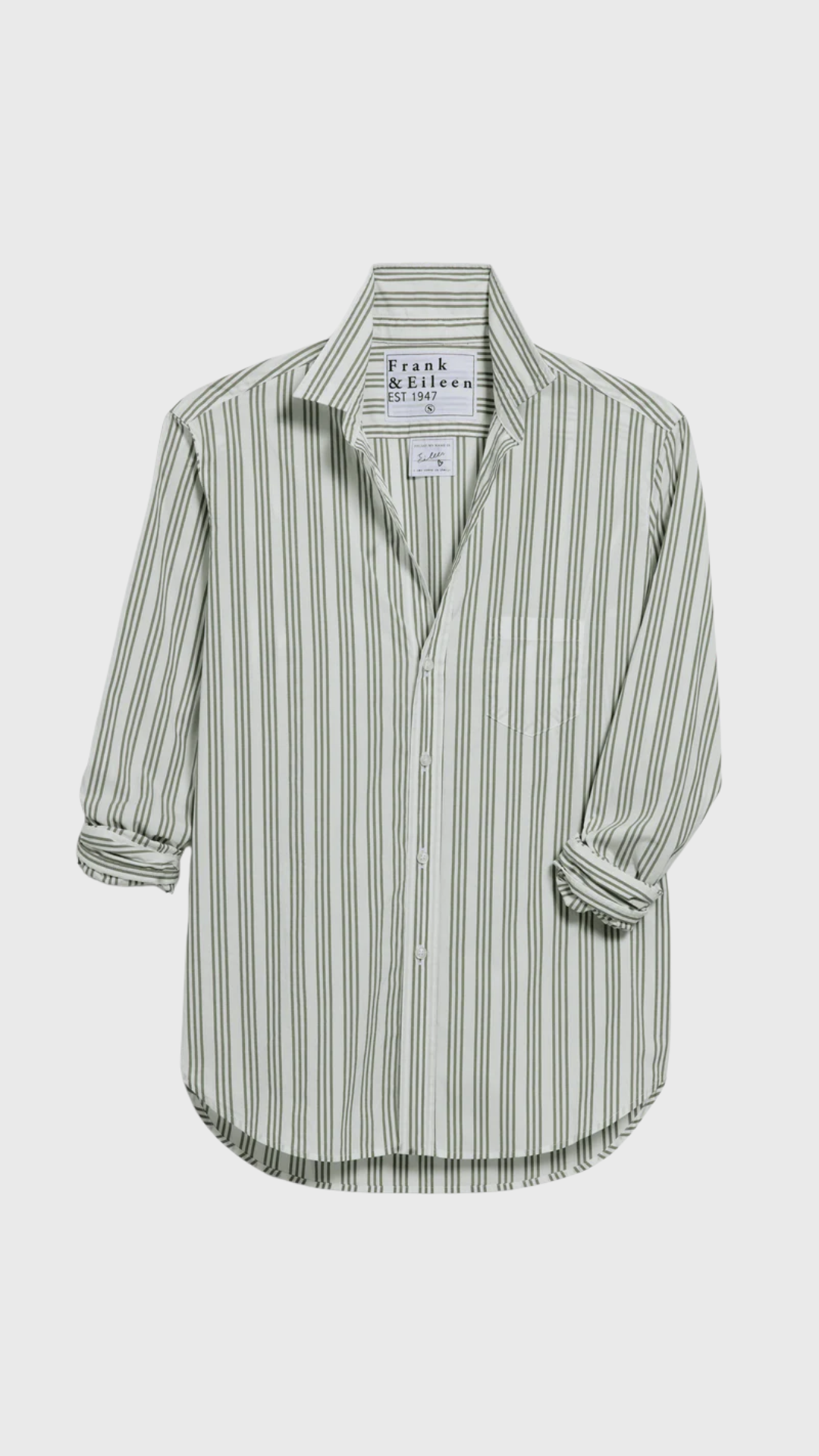 Frank & Eileen Eileen Relaxed Button Up Shirt in Army Green and Beige Stripe