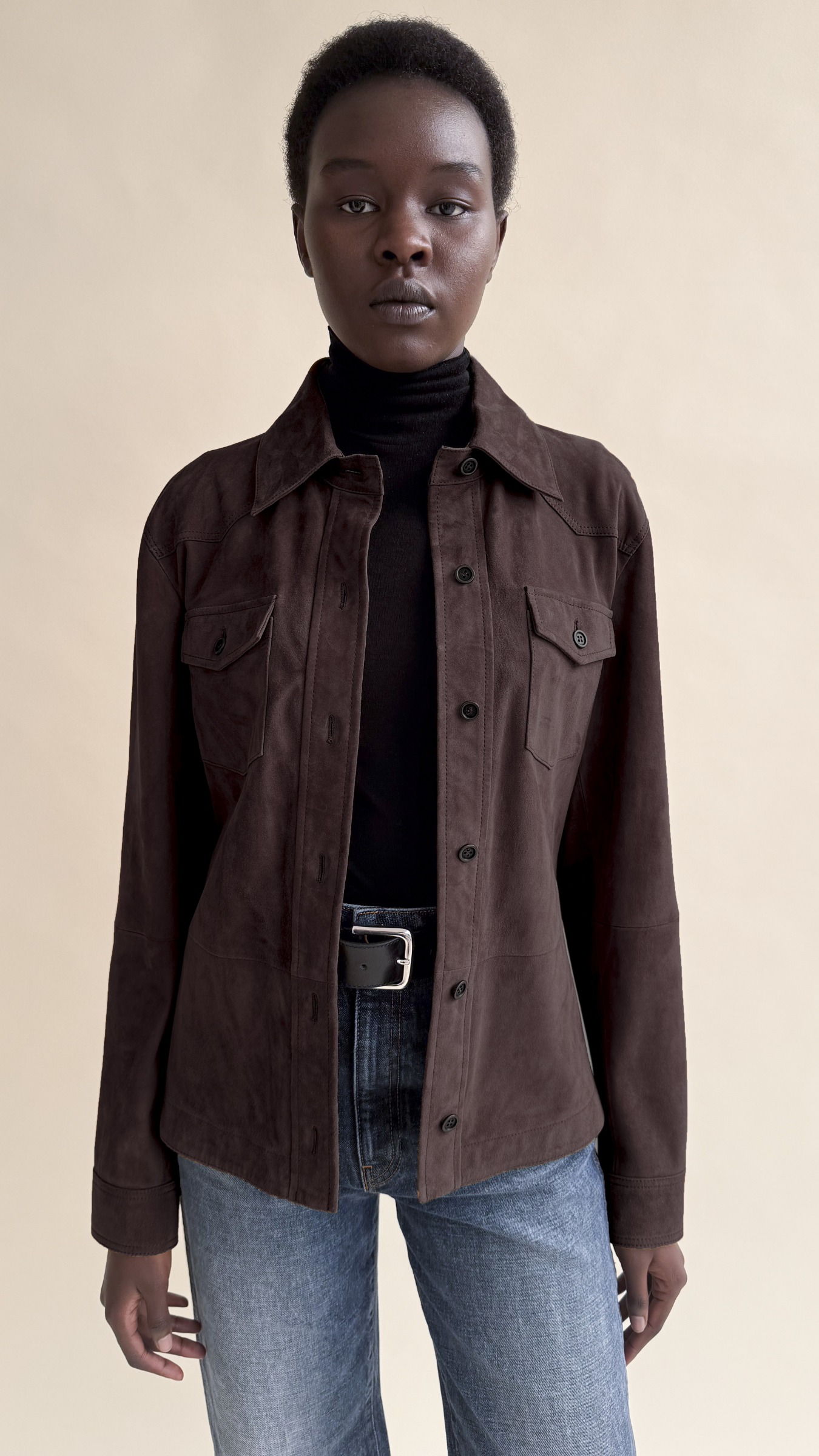 Arma Faye Goat Suede Sturdy Shirt in Mud Brown