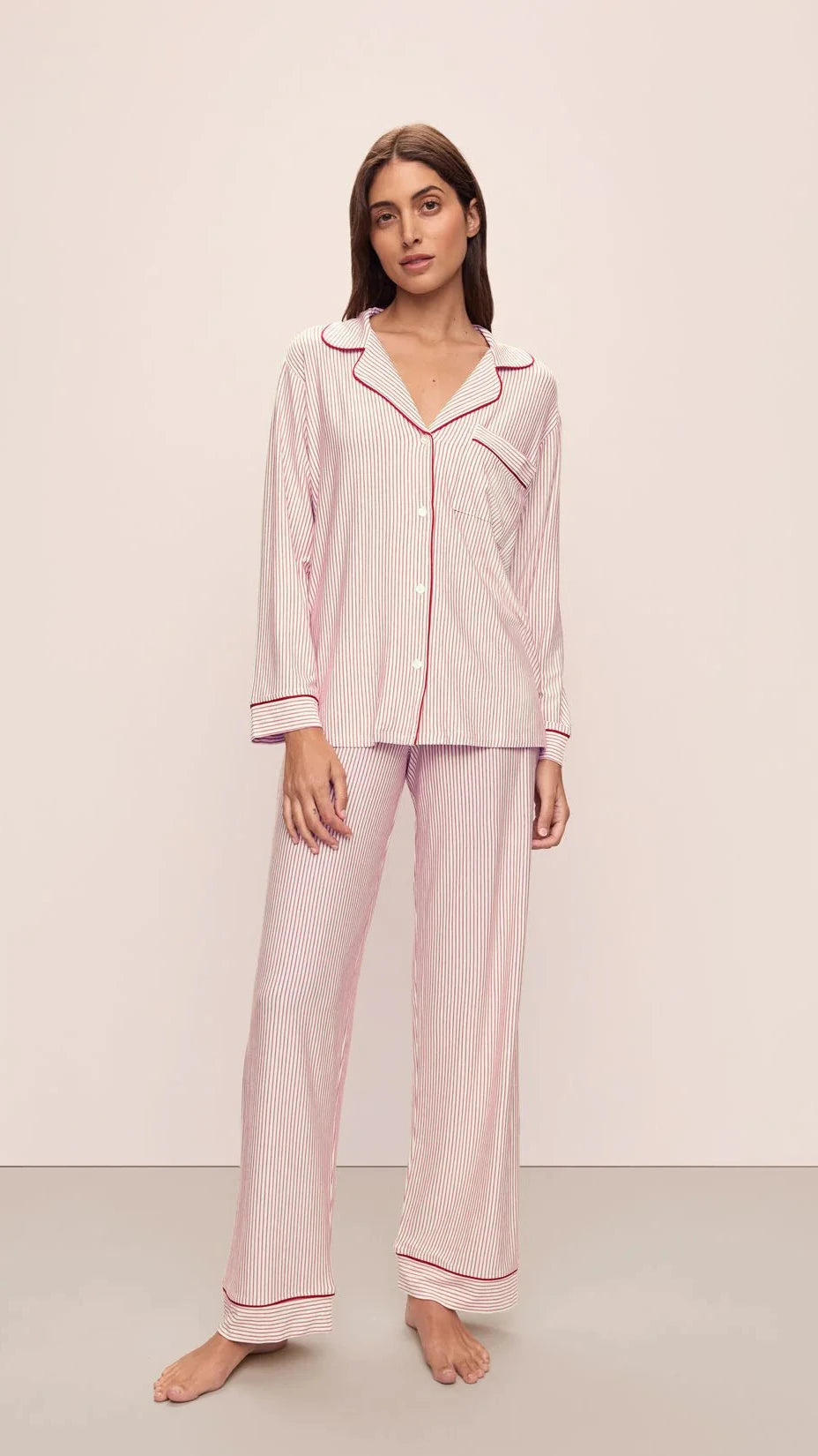 Eberjey Gisele Printed Long Pj Set in Holly Red