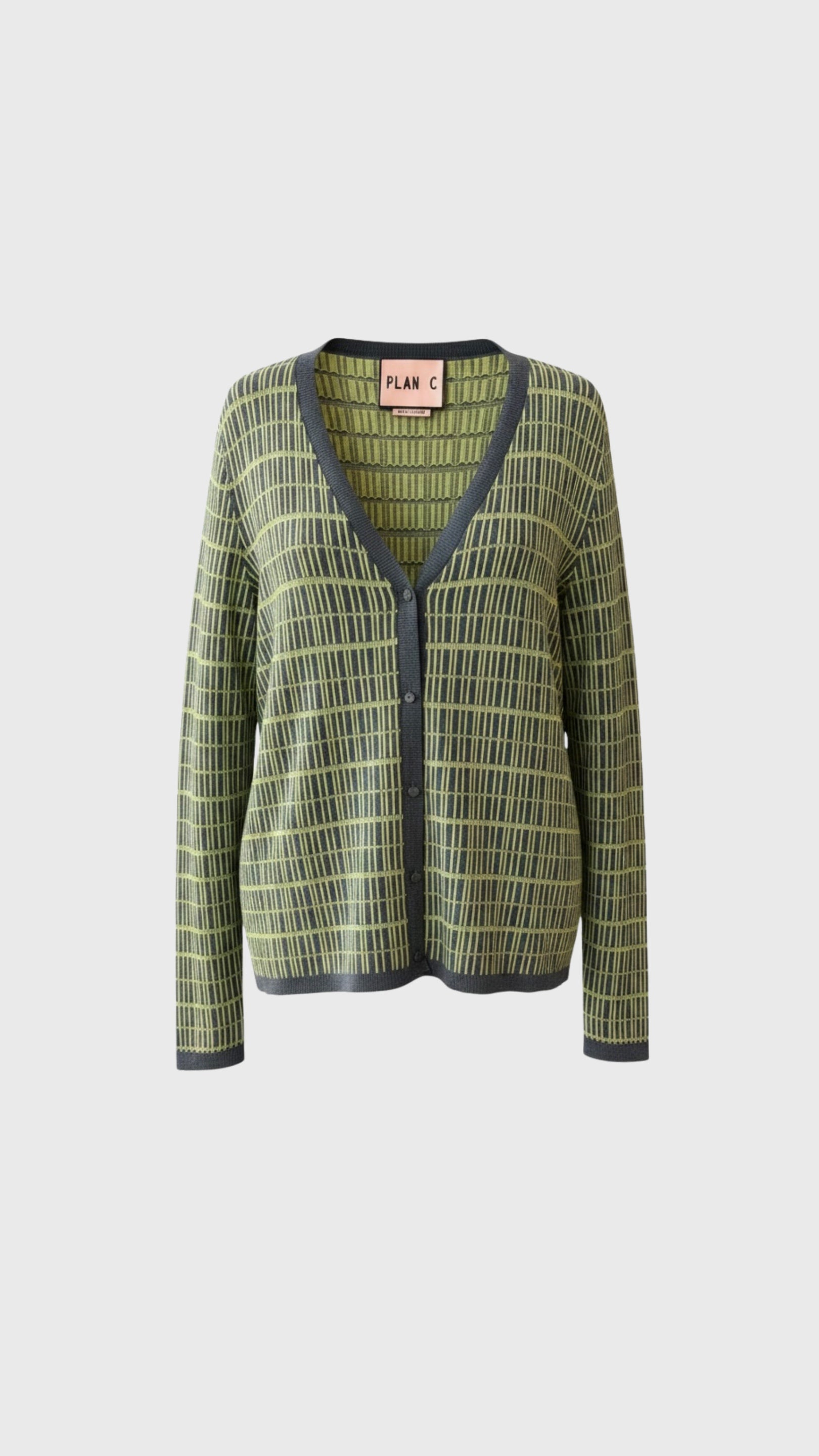 Plan C Bicolor Jacquard Cardigan in Green Plaid