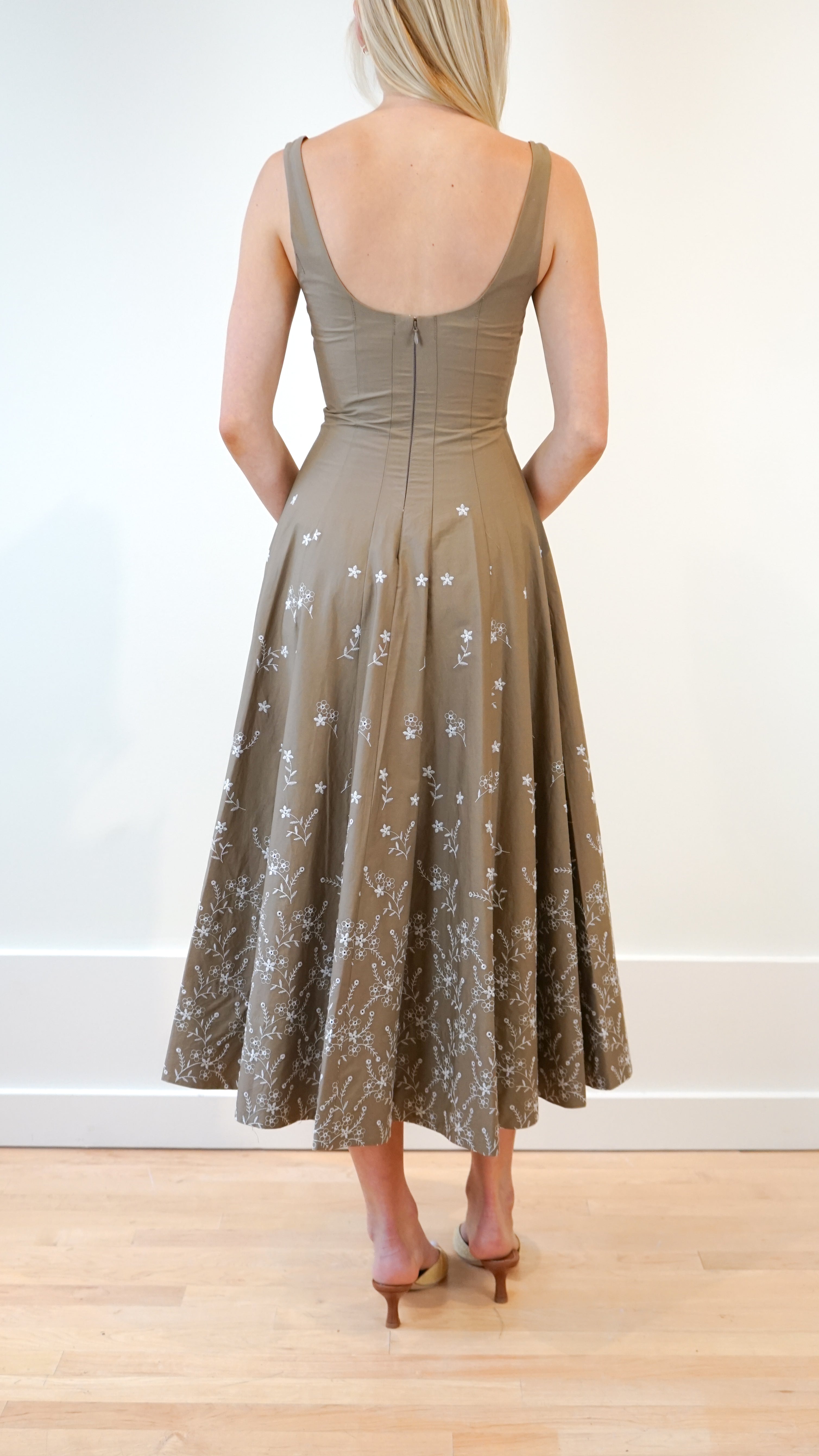 Staud Wells Dress in Taupe Embroidery