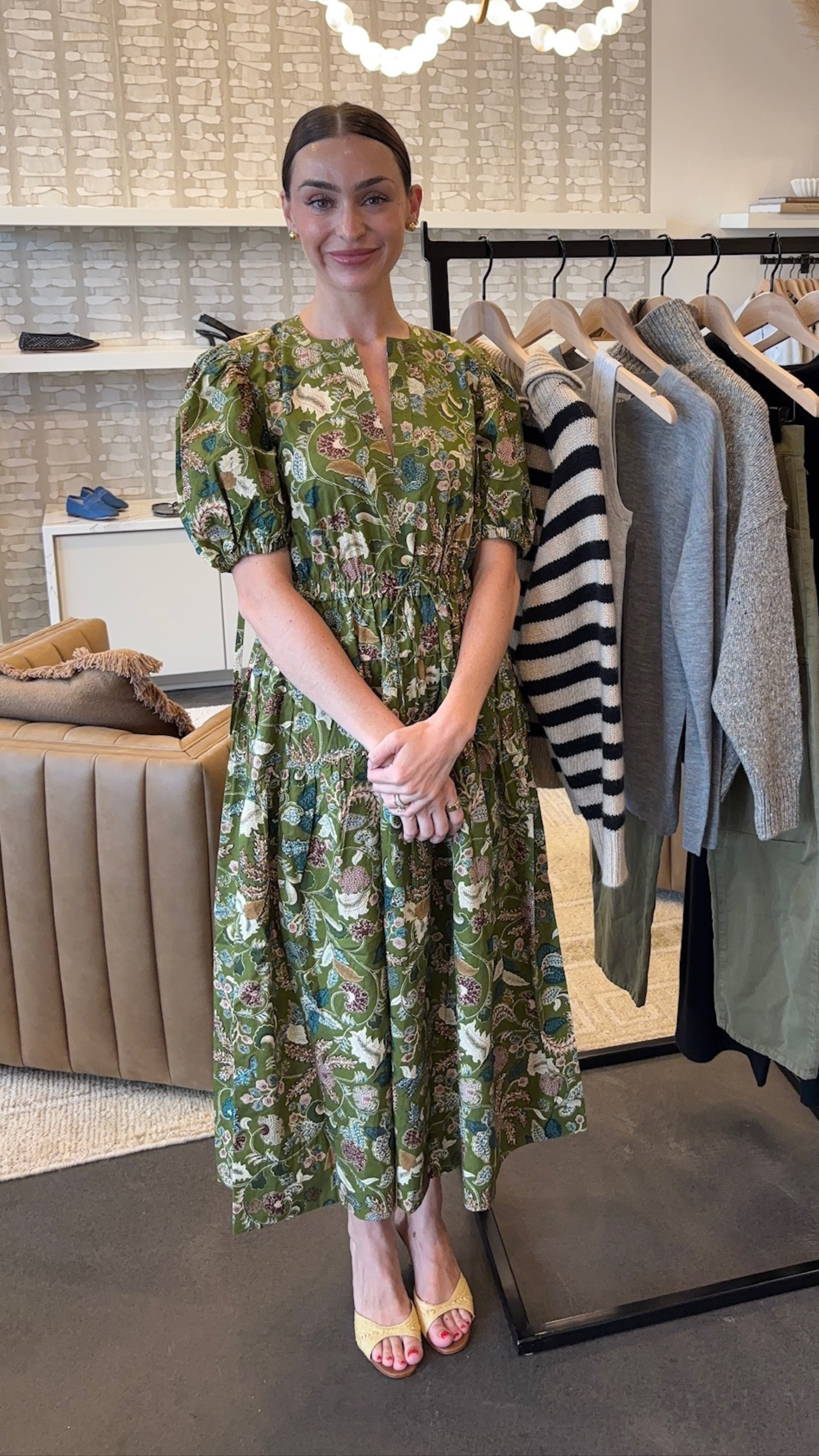 Ulla Johnson Adriana Short Sleeve Midi Dress in Lichen