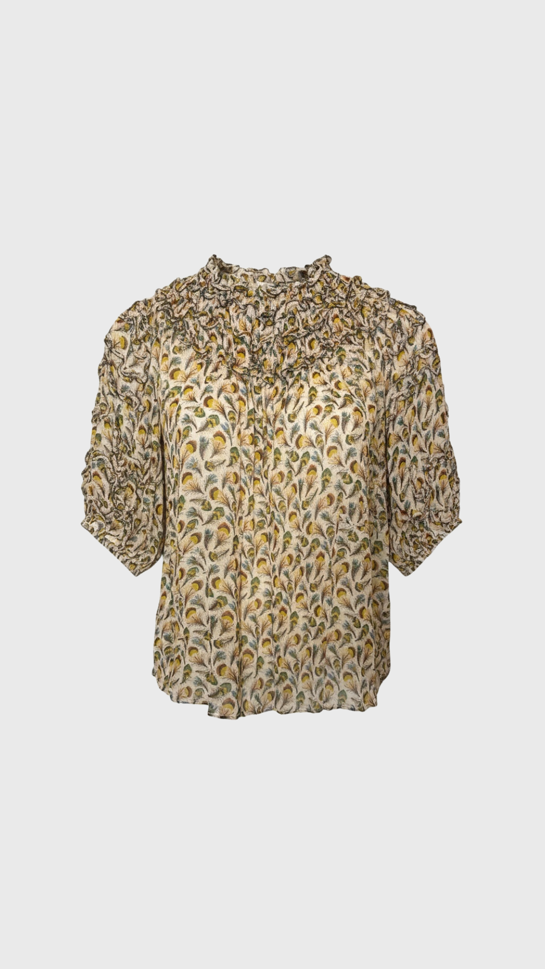 Ulla Johnson Isolda Silk Smocked Short Sleeve Blouse in Swan
