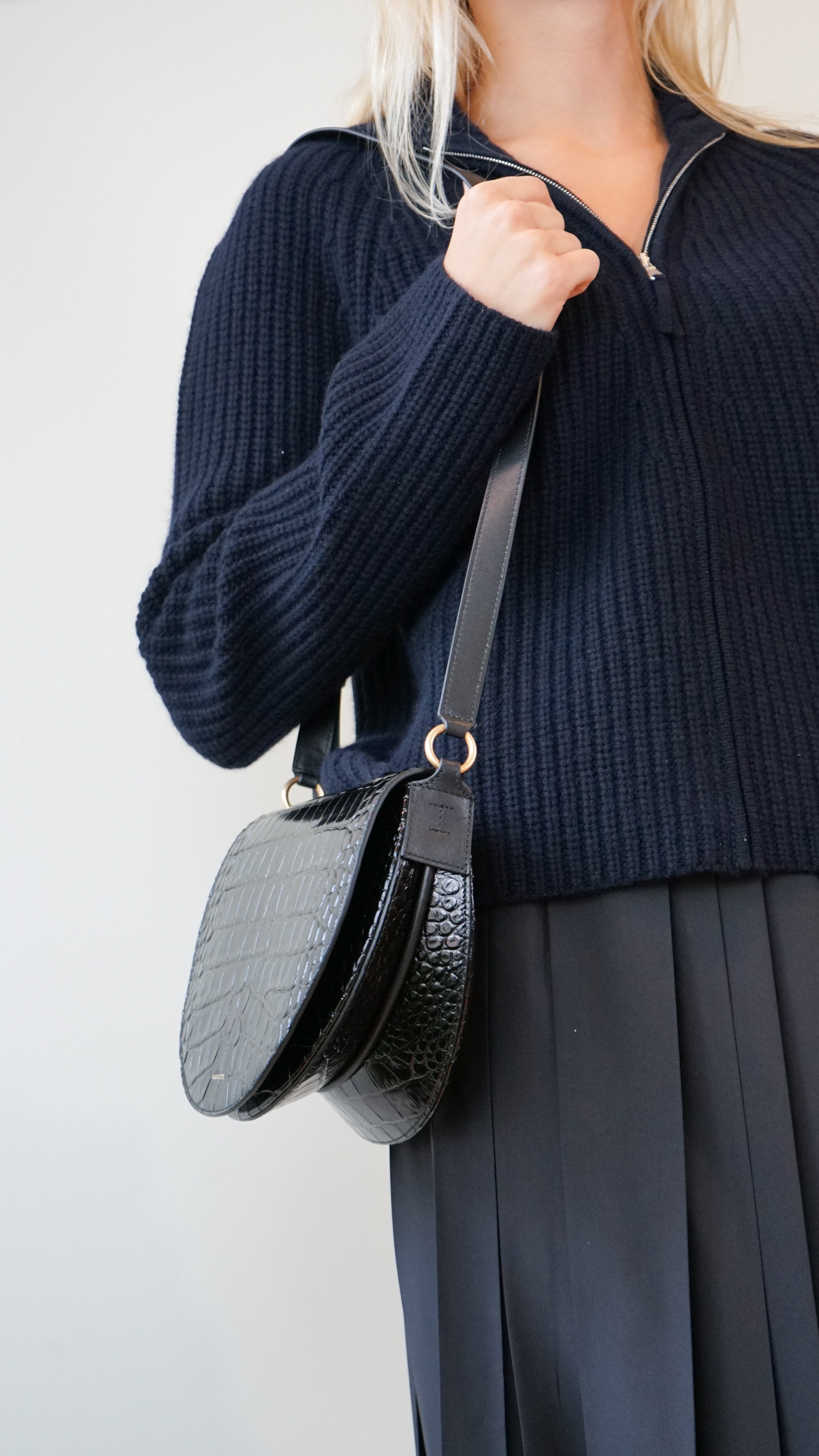 Wandler Kate Saddle Bag in Black Croc