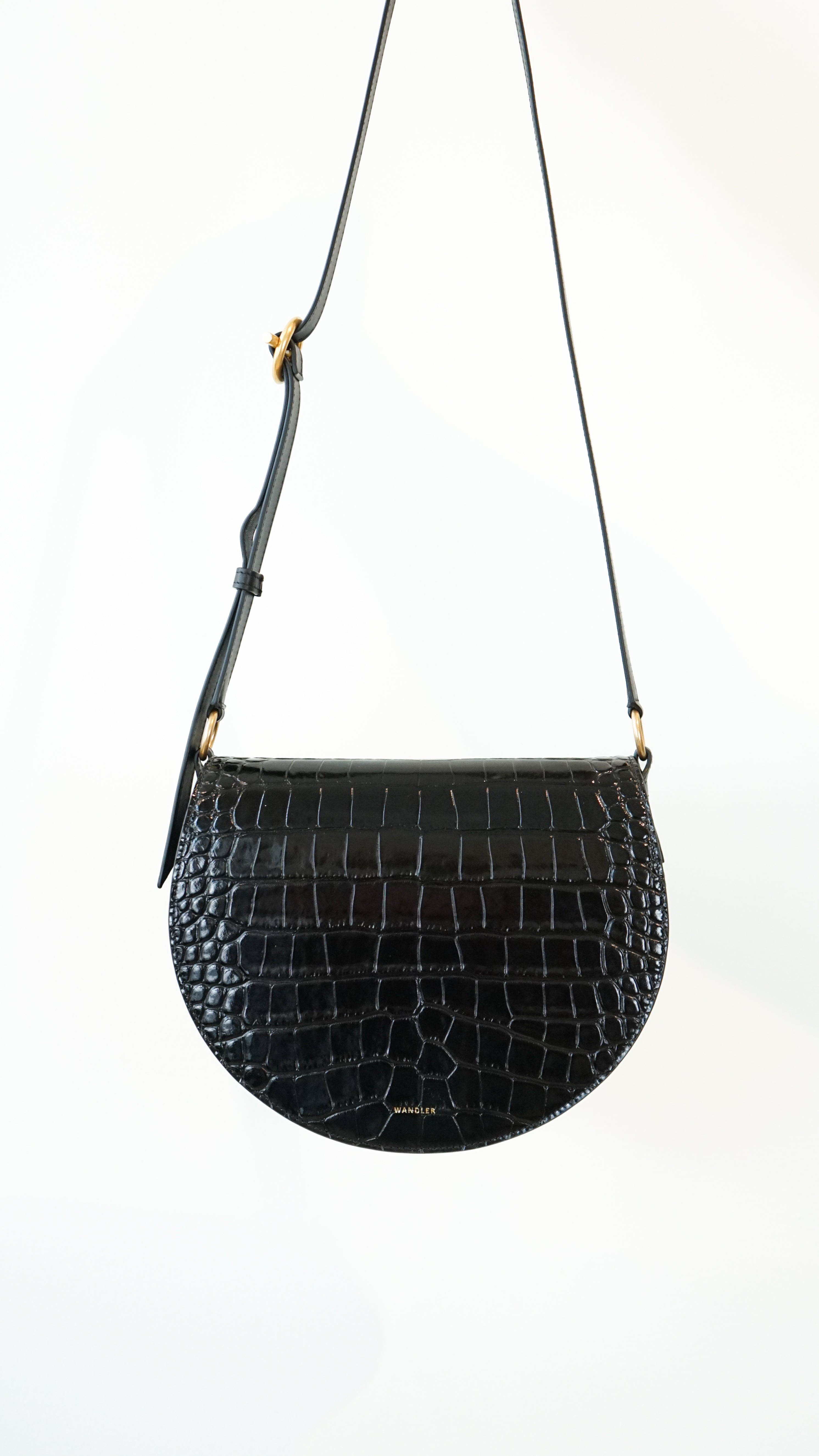 Wandler Kate Saddle Bag in Black Croc