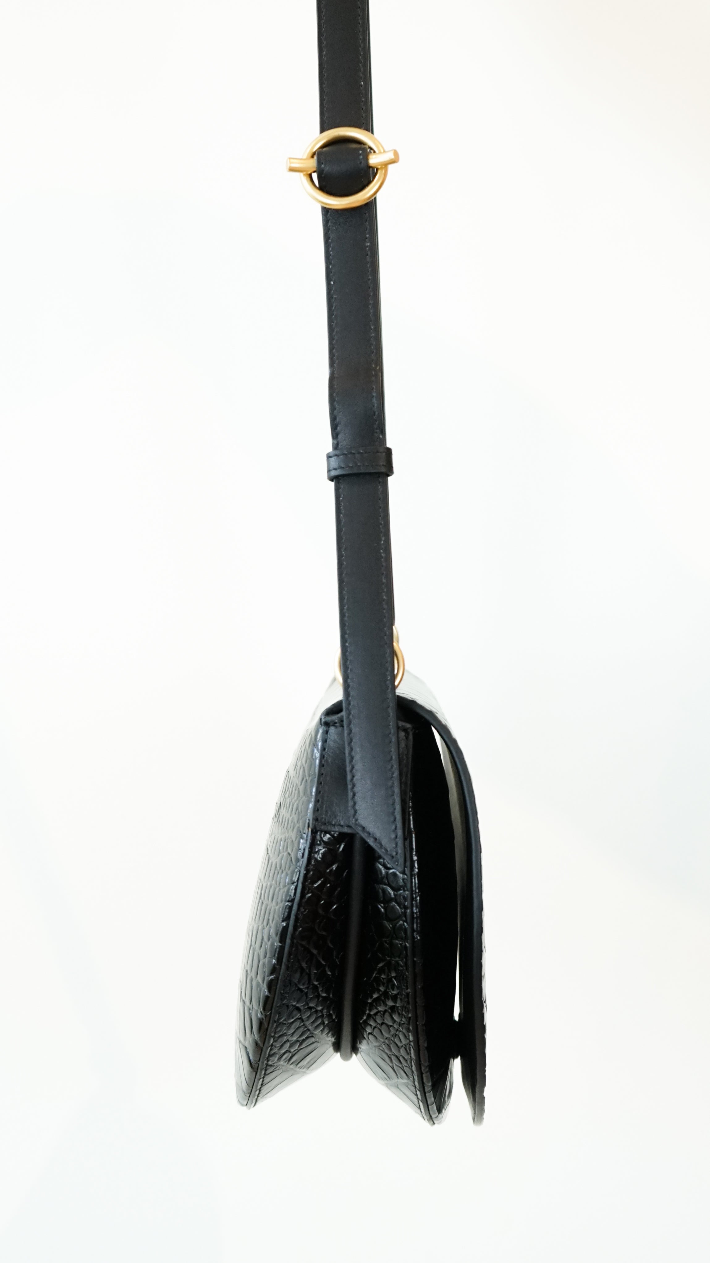 Wandler Kate Saddle Bag in Black Croc