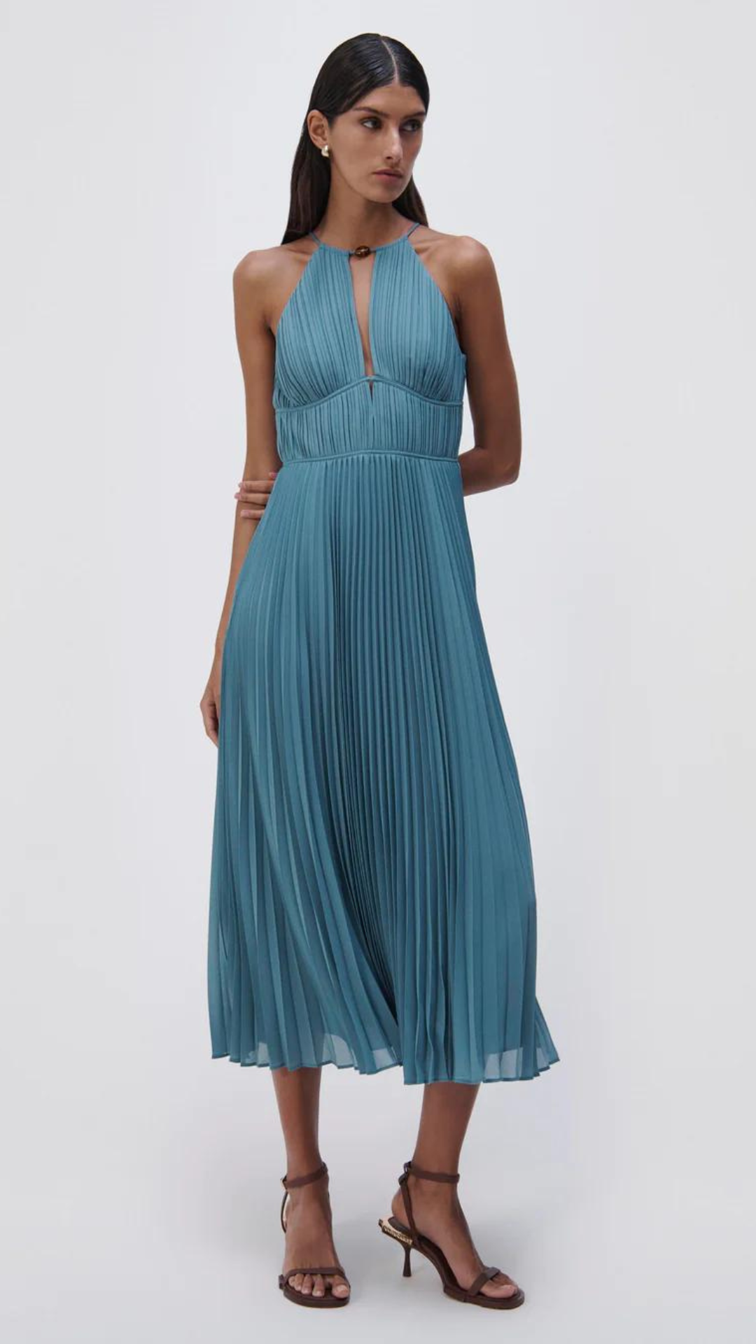 Carli Plisse Halter Midi Dress