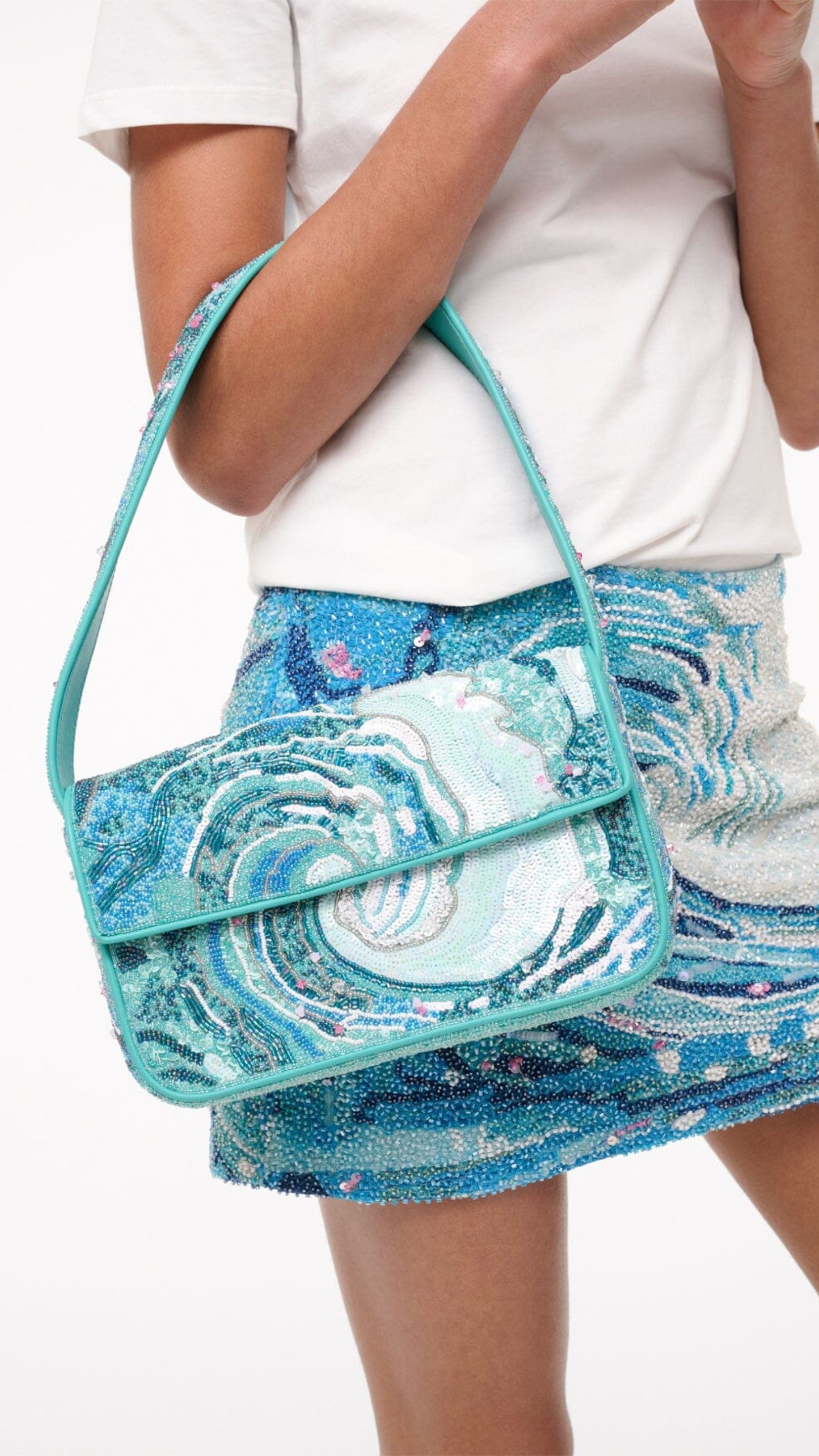 Staud Tommy Beaded Bag in Tidal Wave