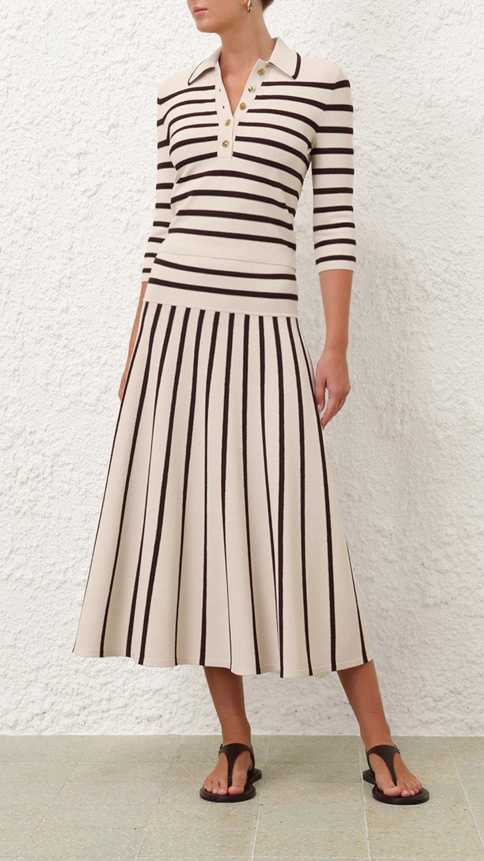 Zimmermann Illuminate Stripe Midi Skirt in Cream