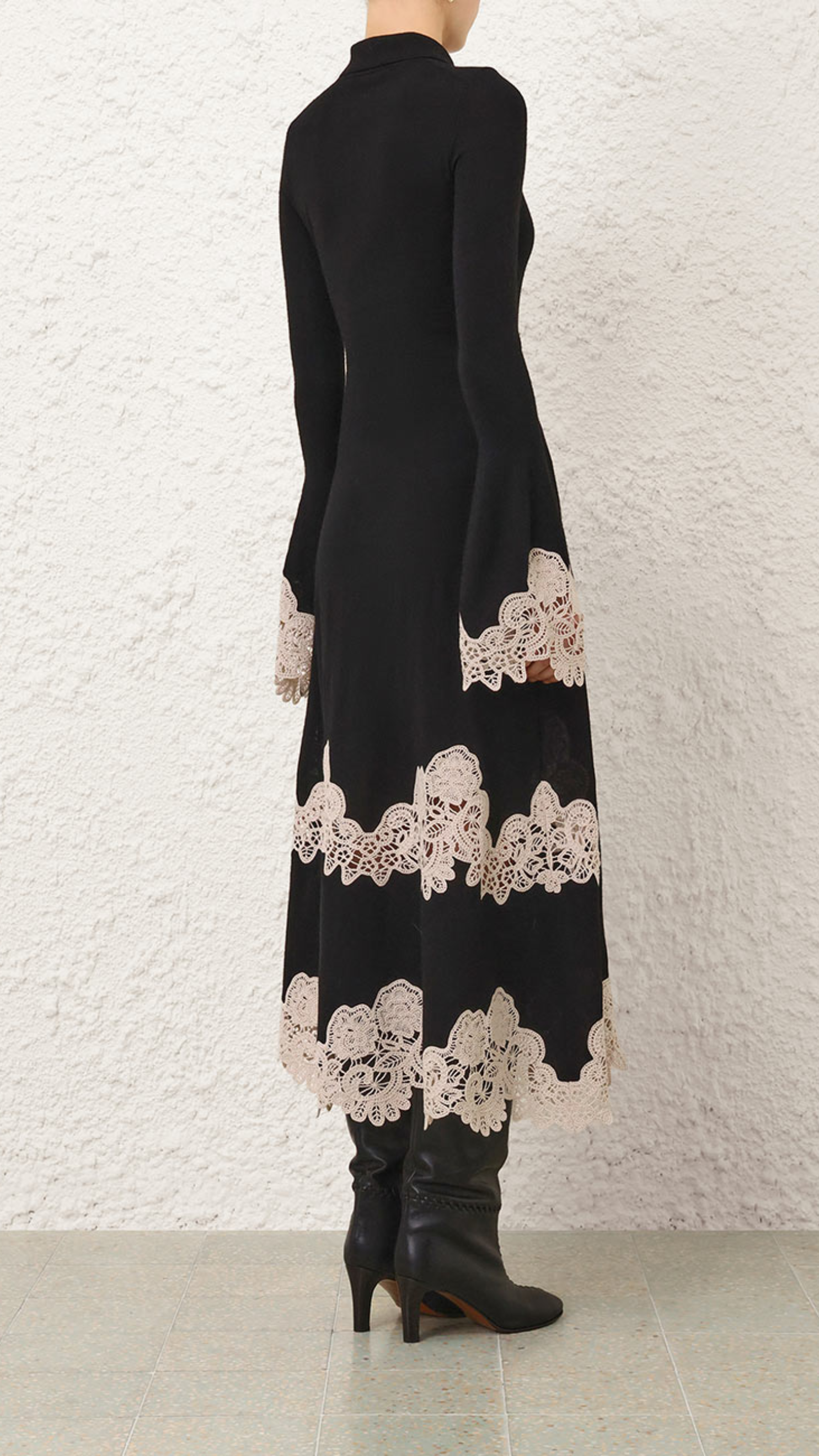 Zimmermann Valiant Merino Lace Dress in Black Cream