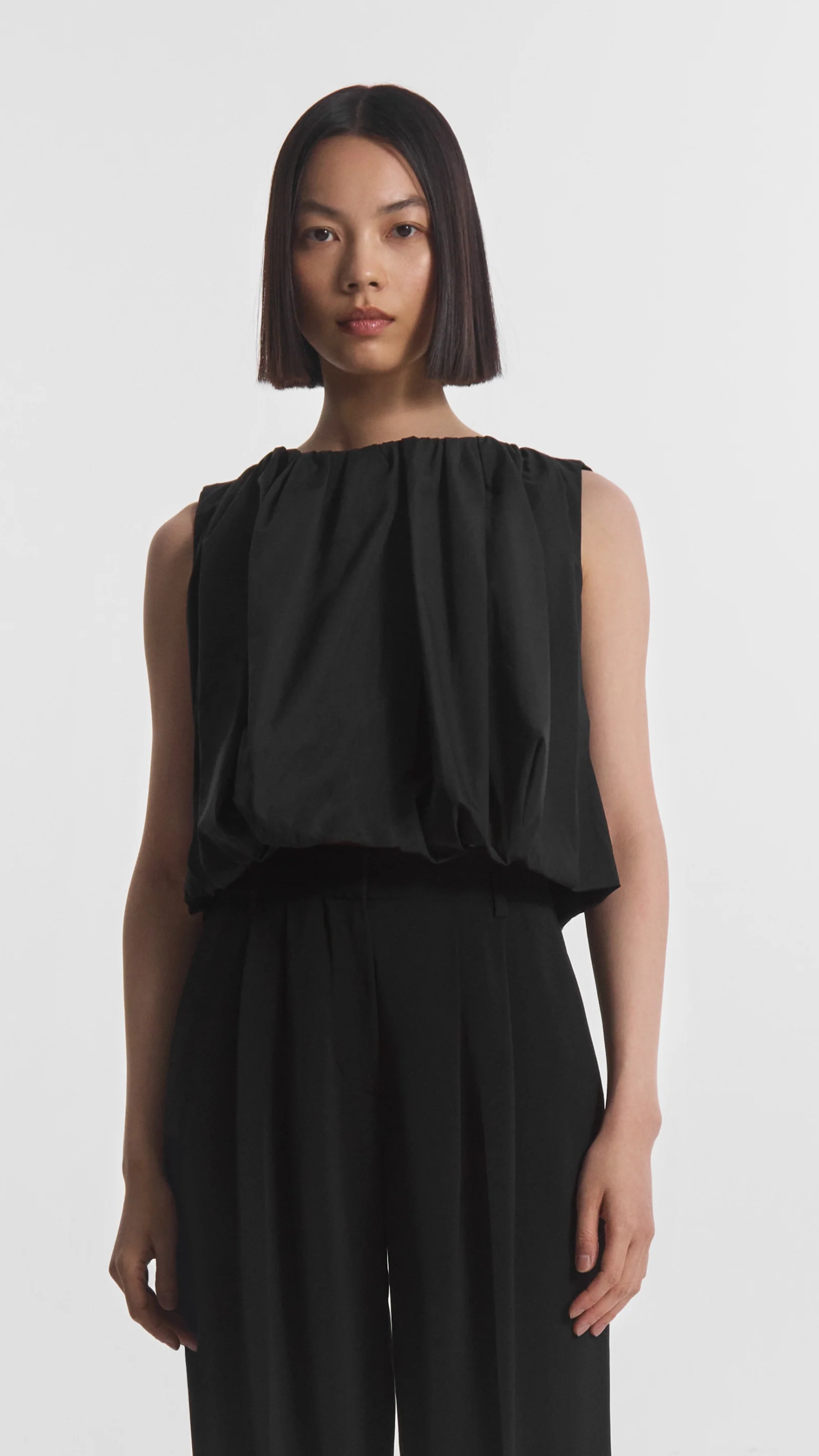 CO Bubble Top in Black Cotton Poplin