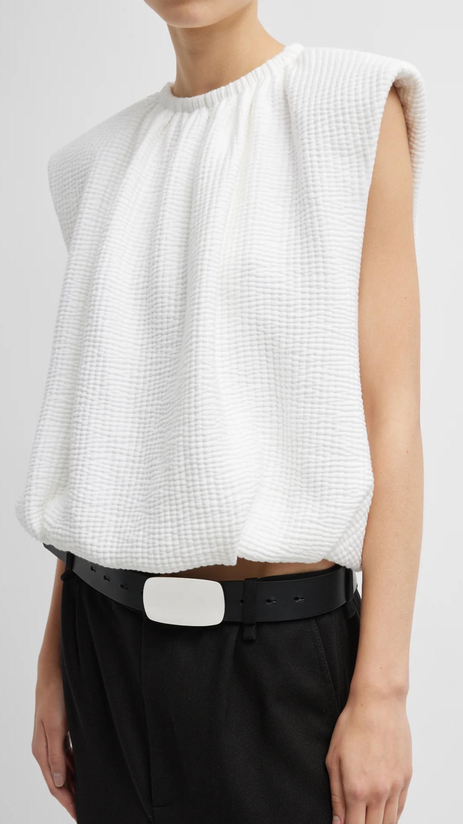 Tibi Quilted Waffle Shirred Top