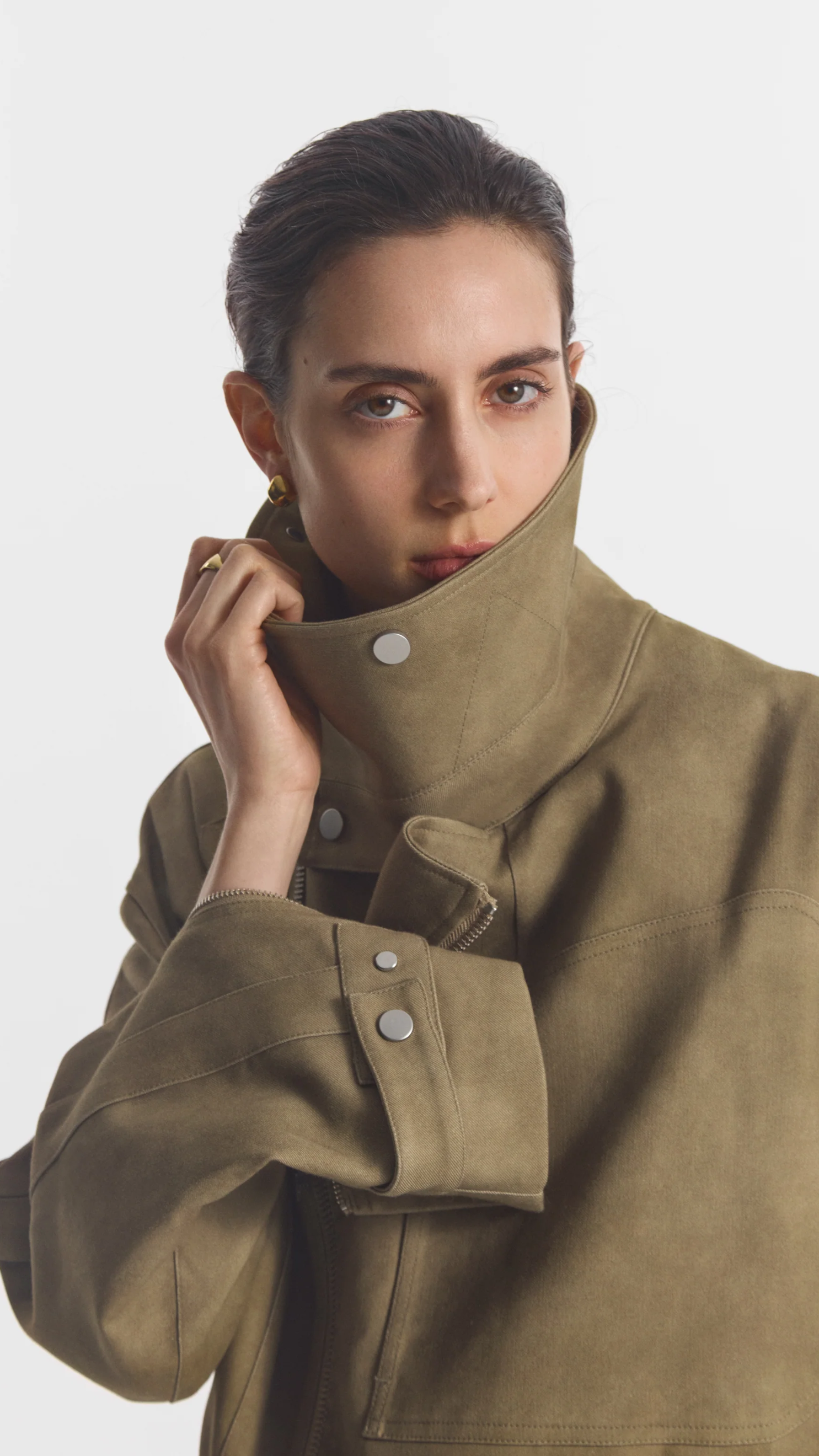 CO Flying Collar Moto Cold-Dyed Cotton Jacket in Khaki