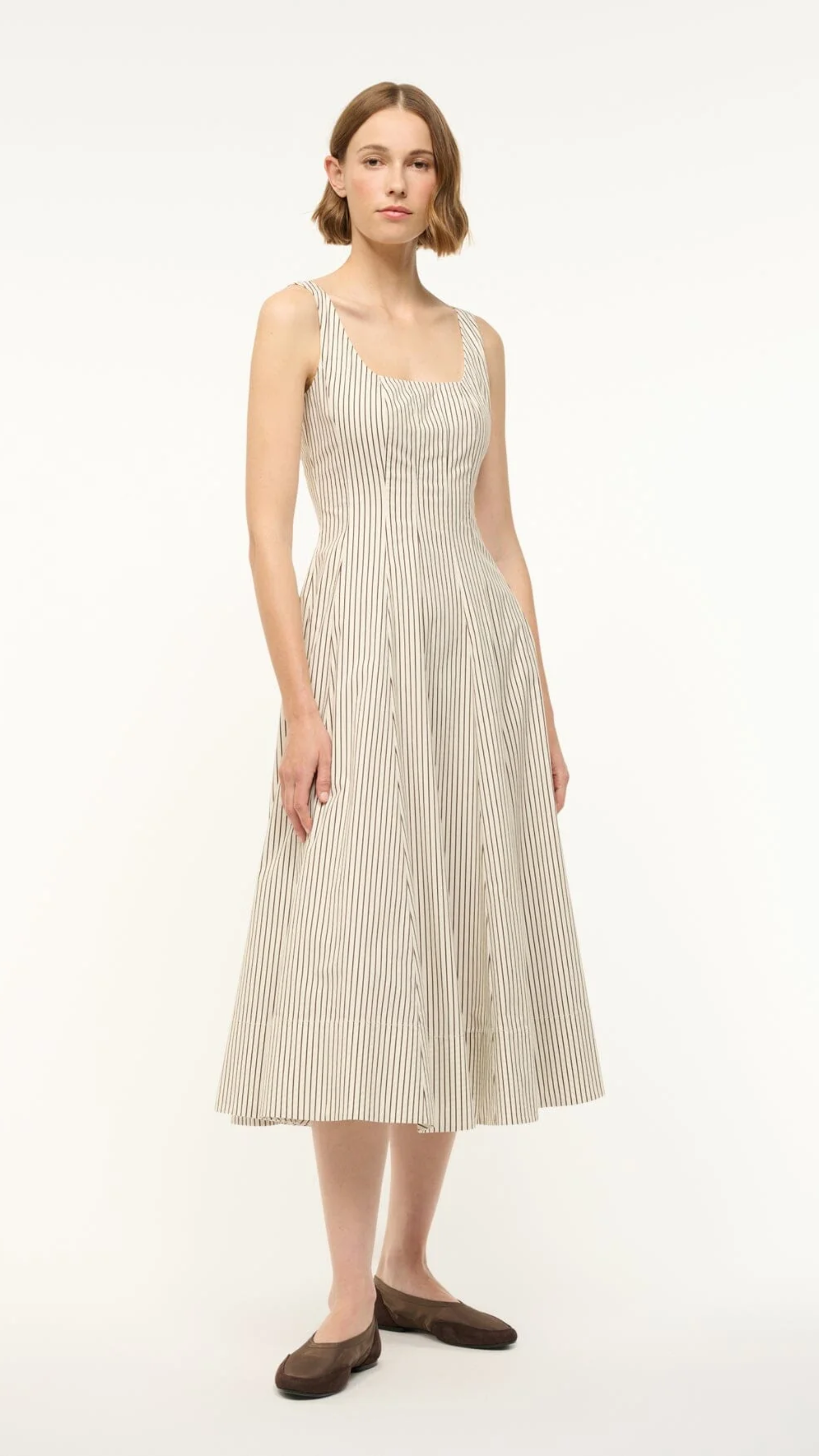 Staud Wells Dress in Oak Micro Stripe