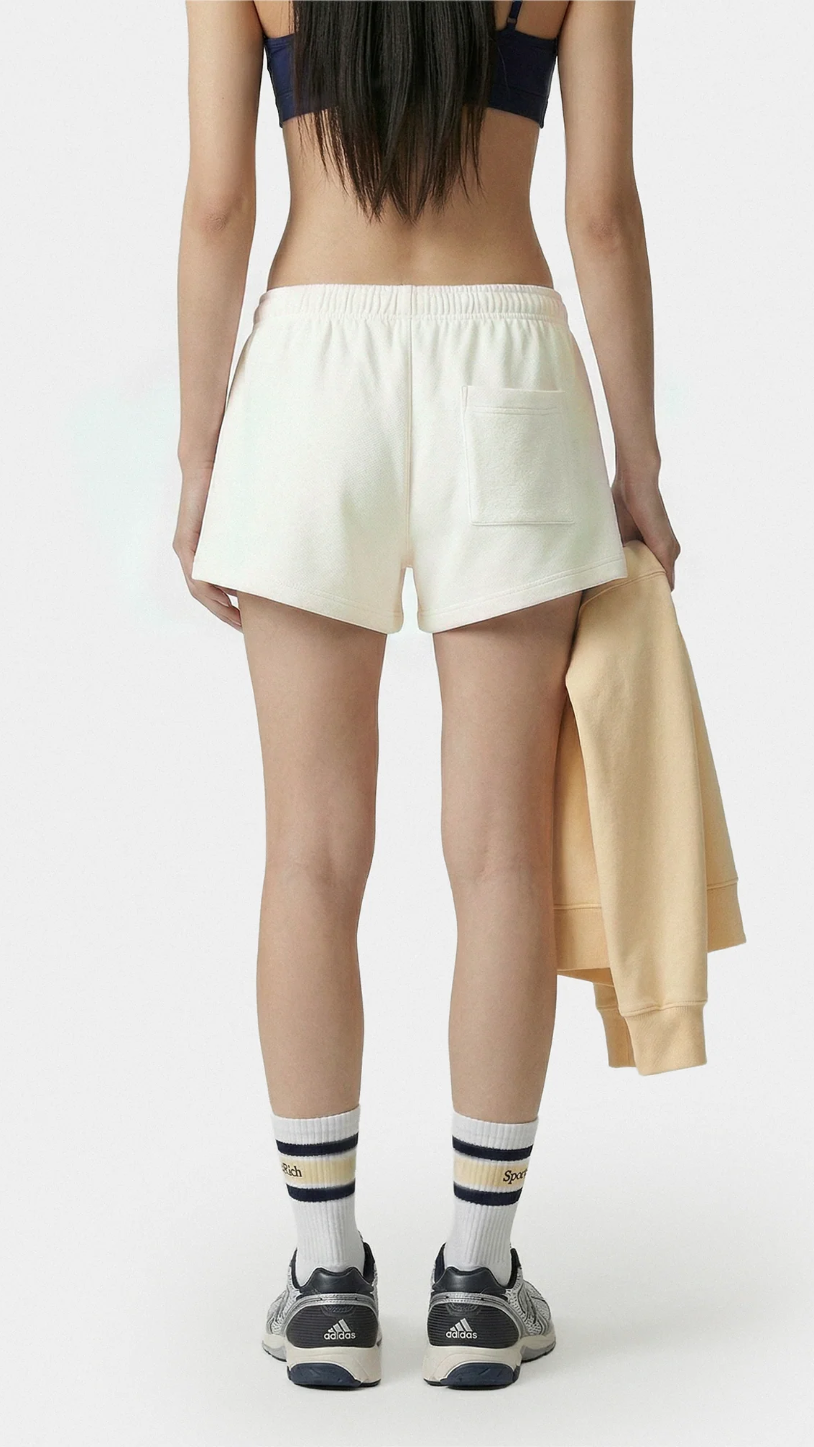 Sporty & Rich Vendome LA Embroidered Disco Short in Ecru/Navy