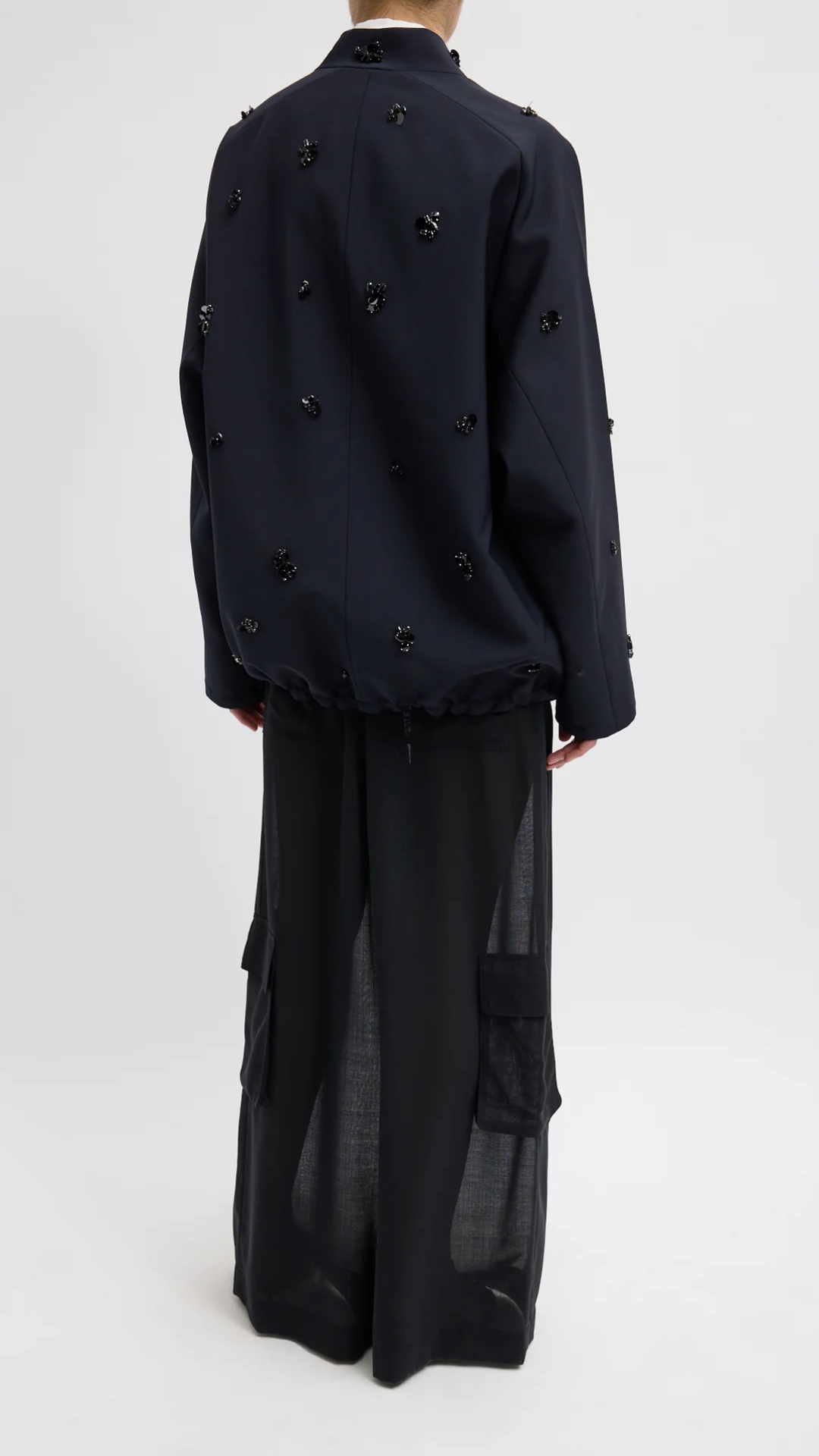 Tibi Tropical Wool Beaded Bomber in Navy