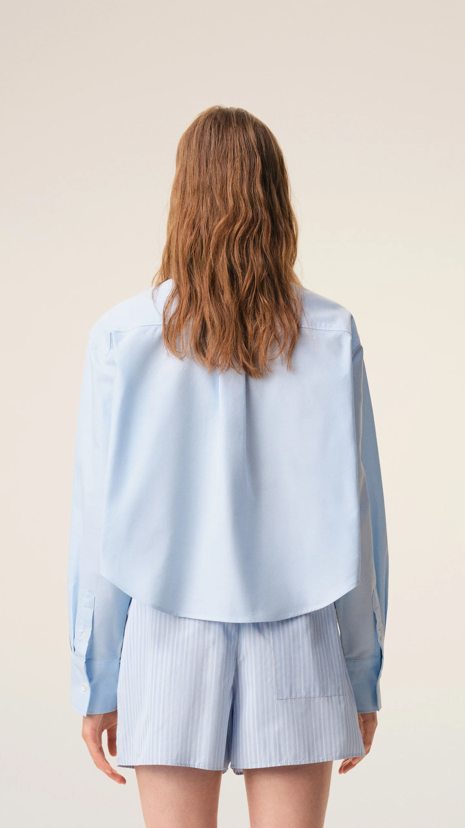 Ami Cotton Cropped Embossed Ami De Coeur Shirt in Sky Blue
