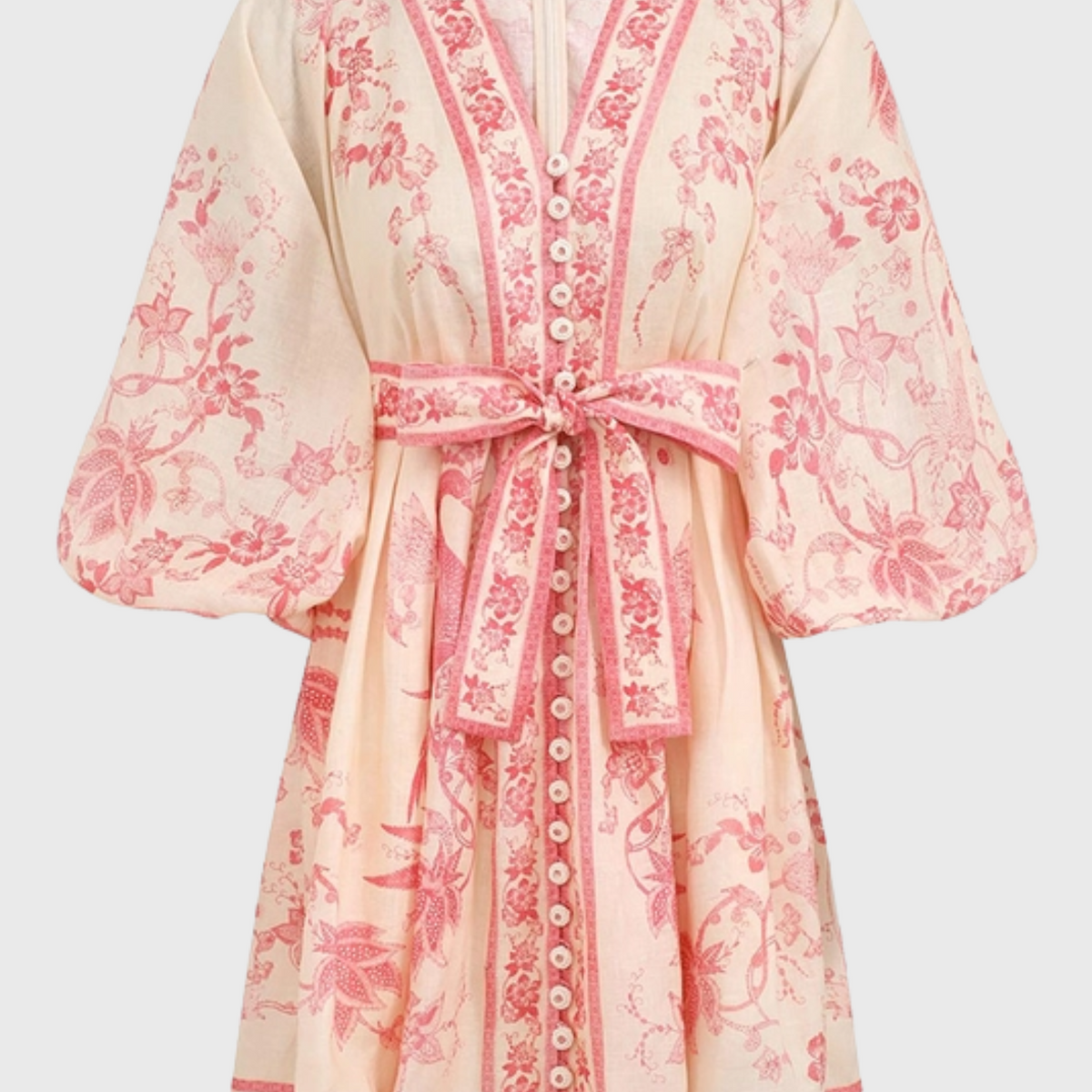 Zimmermann Lucky Plunge Mini Dress in Cream Pink Floral